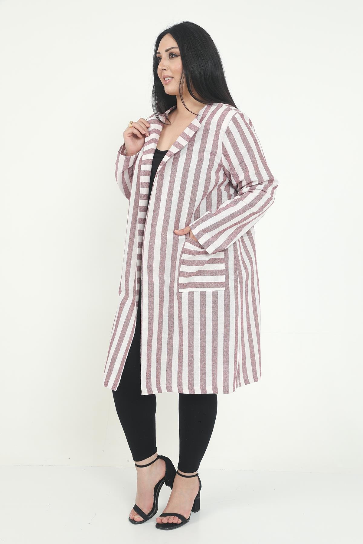 JacketsRound Neck Striped Unlined Burgundy JacketdisentisRound Neck Striped Unlined Burgundy Jacket