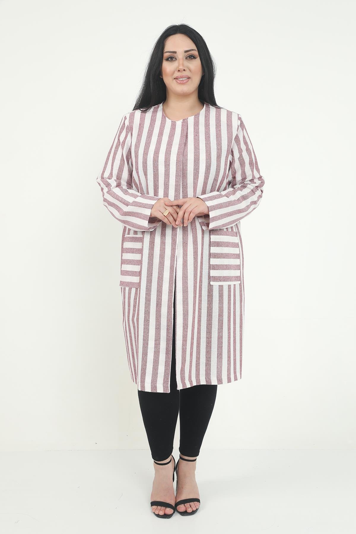 JacketsRound Neck Striped Unlined Burgundy JacketdisentisRound Neck Striped Unlined Burgundy Jacket