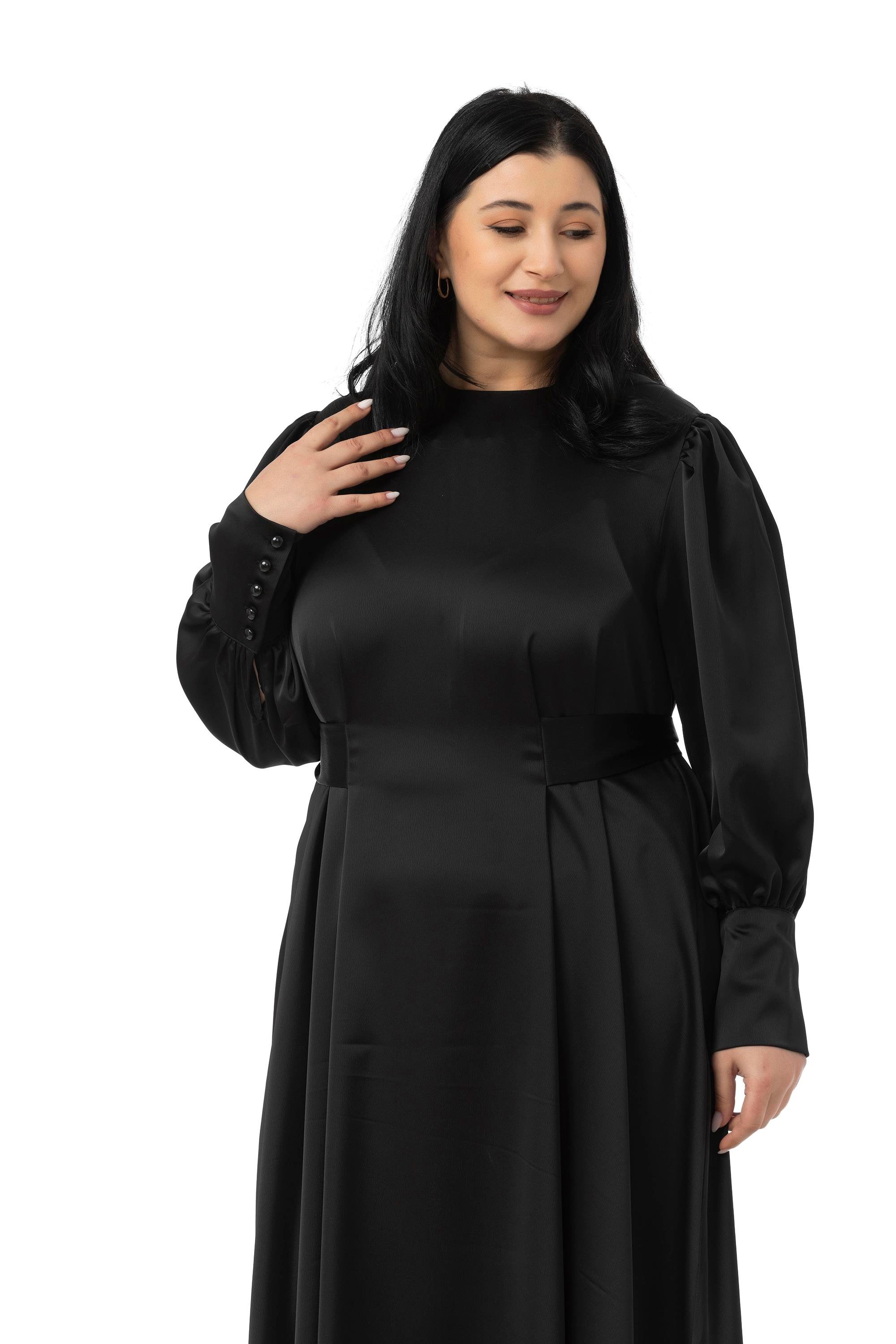 ELBİSEDisentis Modest Büyük Beden Büzgülü Kollu Kuşak Detaylı Uzun Saten Siyah ElbiseDISENTIS MODESTBüyük Beden Büzgülü Kollu Kuşak Detaylı Uzun Saten Siyah Elbise