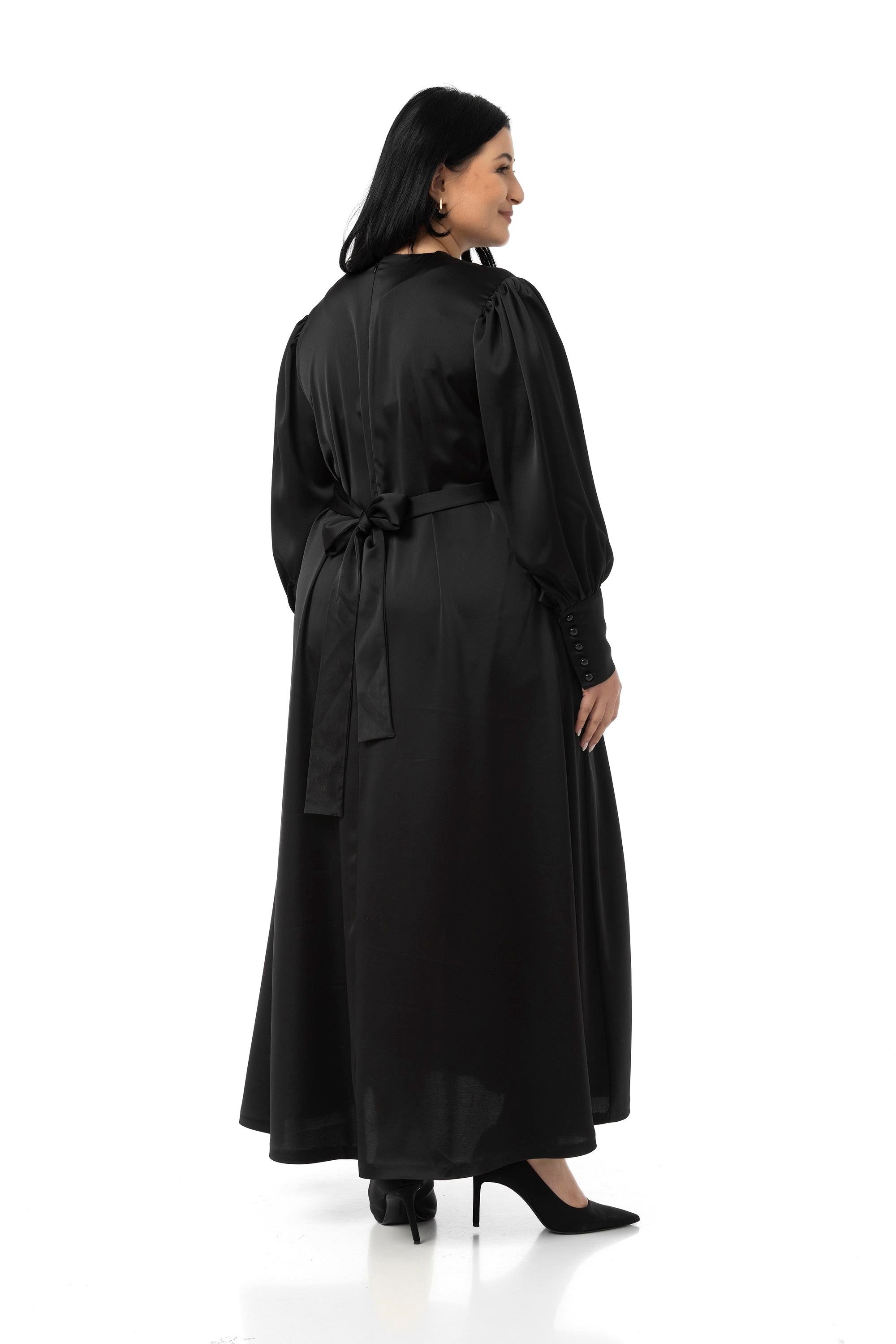 ELBİSEDisentis Modest Büyük Beden Büzgülü Kollu Kuşak Detaylı Uzun Saten Siyah ElbiseDISENTIS MODESTBüyük Beden Büzgülü Kollu Kuşak Detaylı Uzun Saten Siyah Elbise