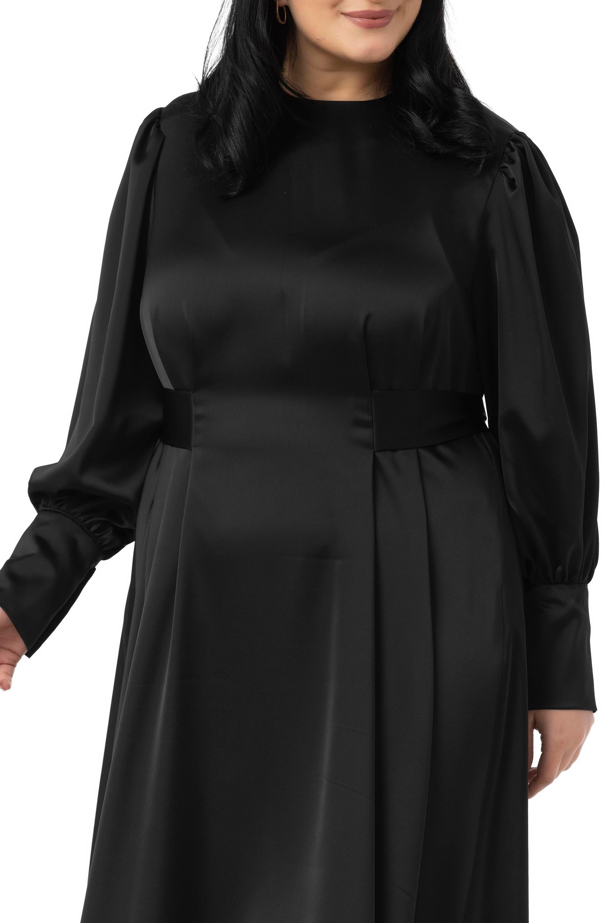 ELBİSEDisentis Modest Büyük Beden Büzgülü Kollu Kuşak Detaylı Uzun Saten Siyah ElbiseDISENTIS MODESTBüyük Beden Büzgülü Kollu Kuşak Detaylı Uzun Saten Siyah Elbise