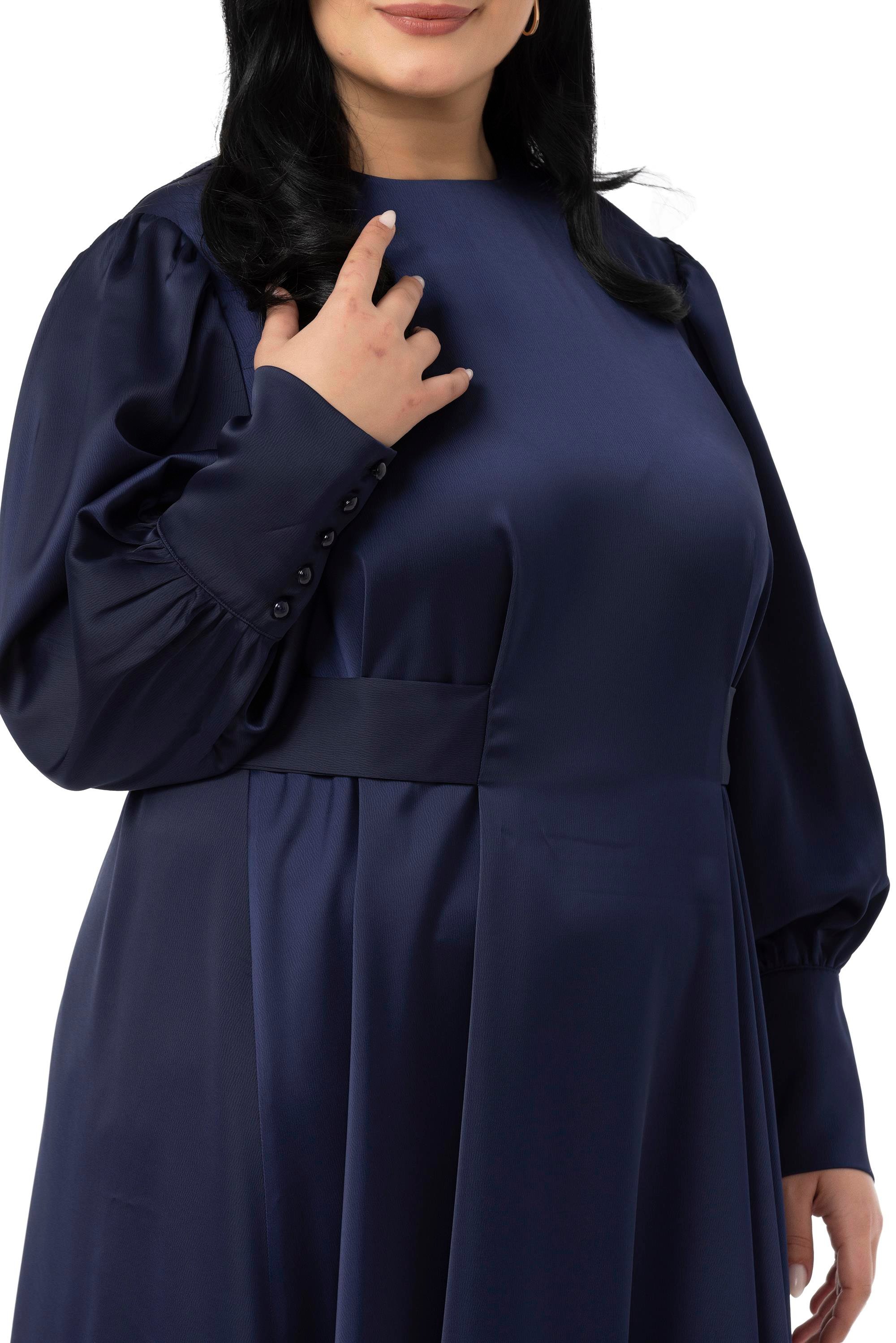 ELBİSEDisentis Modest Büyük Beden Büzgülü Kollu Kuşak Detaylı Uzun Saten Lacivert ElbiseDISENTIS MODESTBüyük Beden Büzgülü Kollu Kuşak Detaylı Uzun Saten Lacivert Elbise