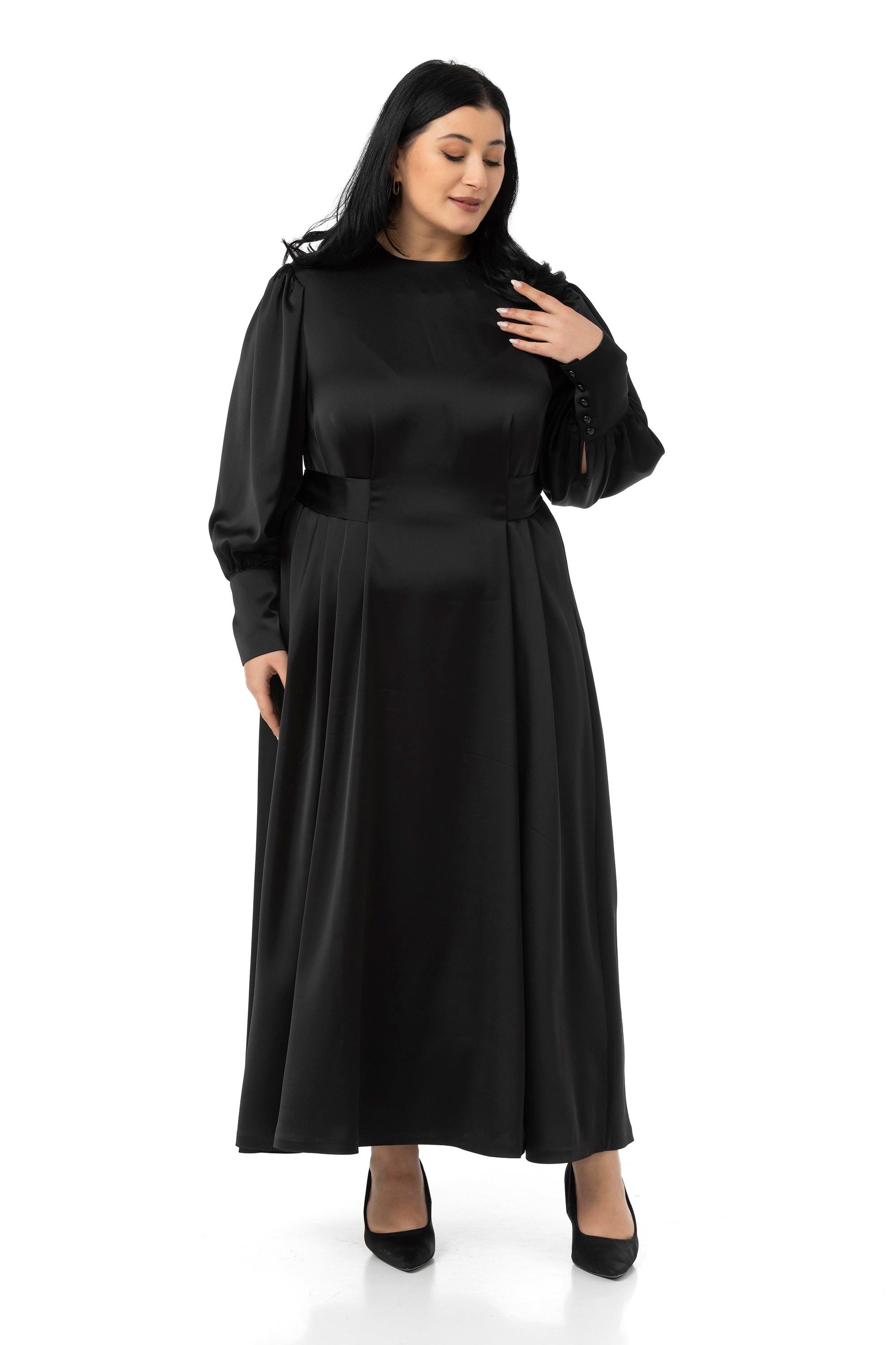 ELBİSEDisentis Modest Büyük Beden Büzgülü Kollu Kuşak Detaylı Uzun Saten Siyah ElbiseDISENTIS MODESTBüyük Beden Büzgülü Kollu Kuşak Detaylı Uzun Saten Siyah Elbise