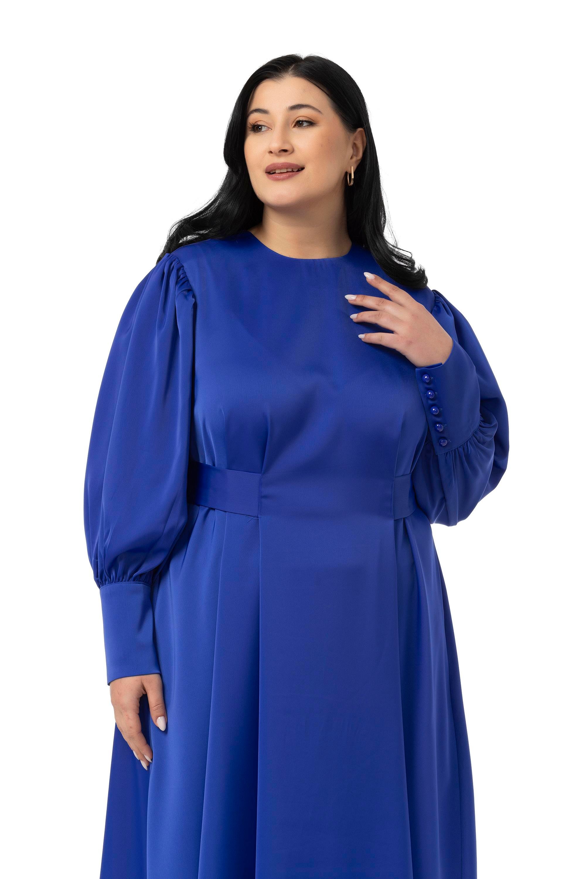 DressesDisentis Modest Büyük Beden Büzgülü Kollu Kuşak Detaylı Uzun Saten Saks Mavi ElbiseDISENTIS MODESTBüyük Beden Büzgülü Kollu Kuşak Detaylı Uzun Saten Saks Mavi Elbise