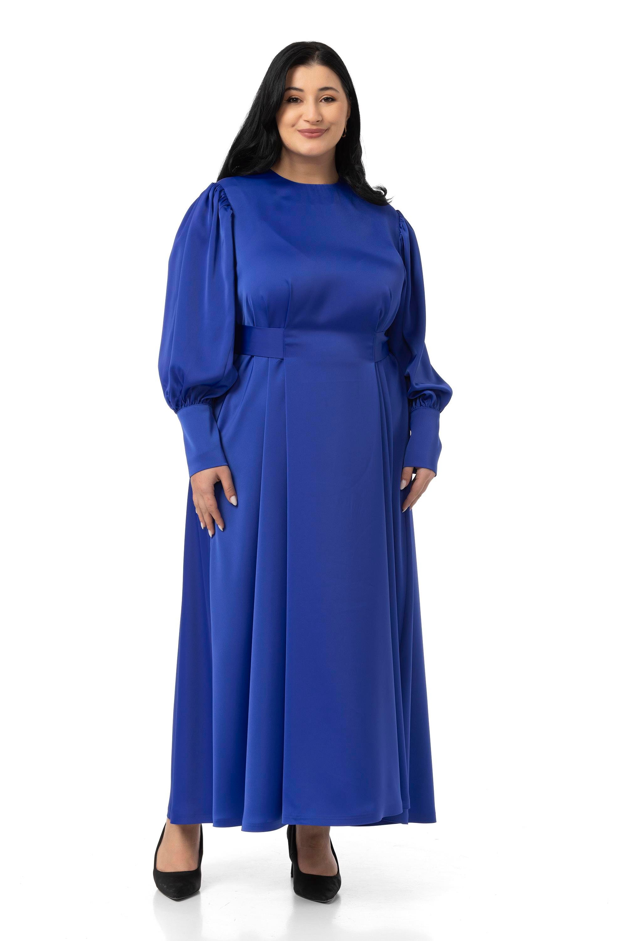 DressesDisentis Modest Büyük Beden Büzgülü Kollu Kuşak Detaylı Uzun Saten Saks Mavi ElbiseDISENTIS MODESTBüyük Beden Büzgülü Kollu Kuşak Detaylı Uzun Saten Saks Mavi Elbise