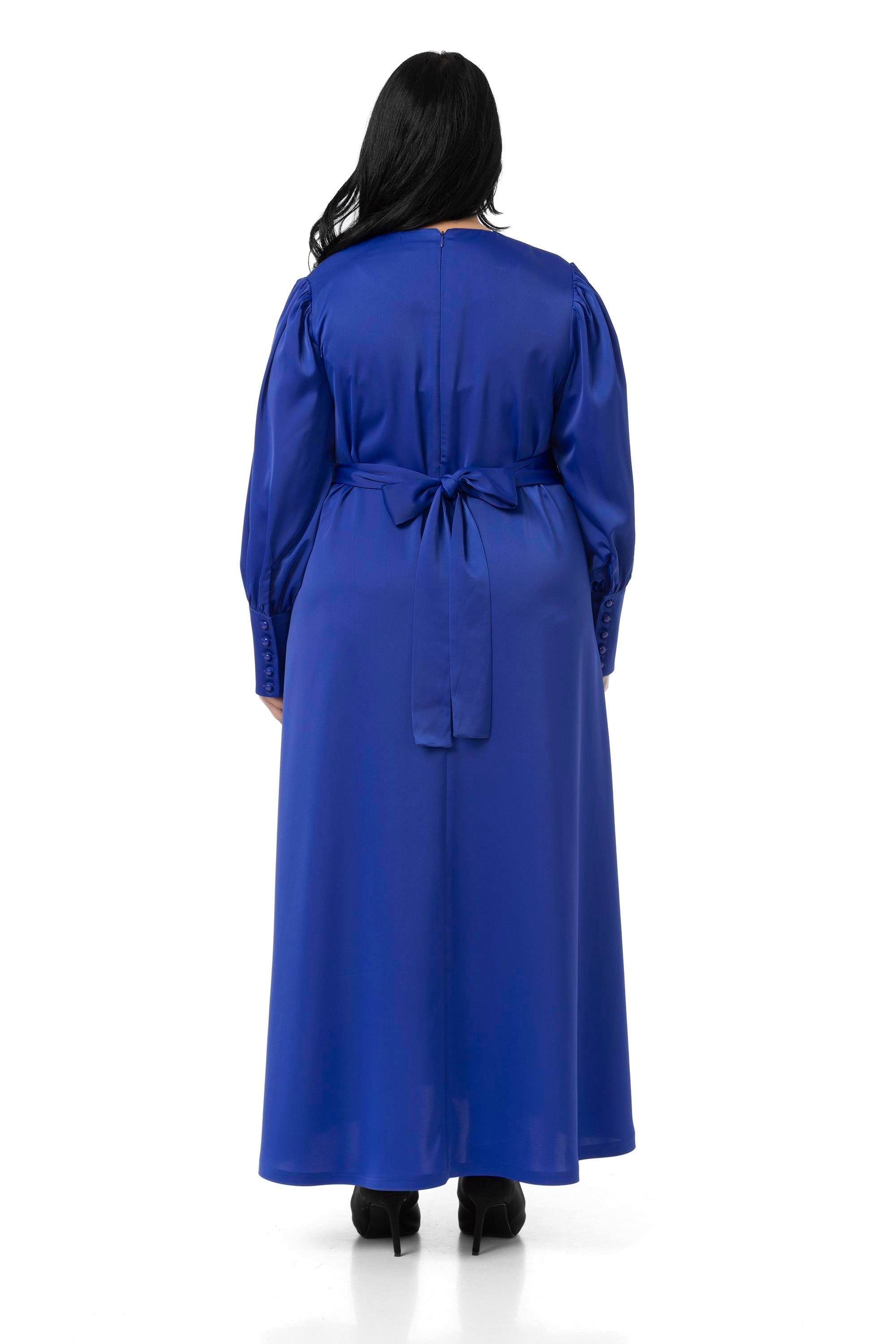 DressesDisentis Modest Büyük Beden Büzgülü Kollu Kuşak Detaylı Uzun Saten Saks Mavi ElbiseDISENTIS MODESTBüyük Beden Büzgülü Kollu Kuşak Detaylı Uzun Saten Saks Mavi Elbise