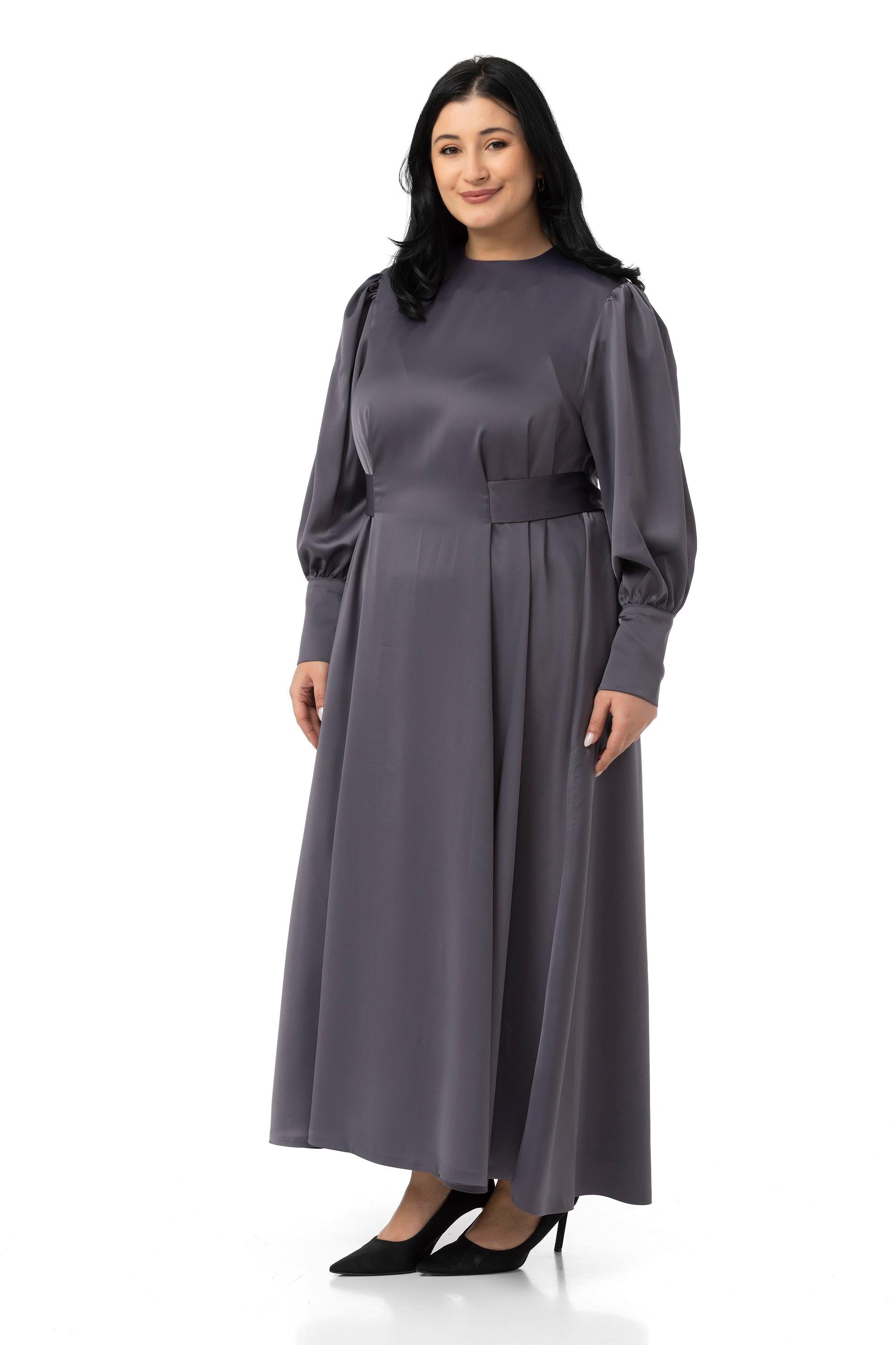 ELBİSEDisentis Modest Büyük Beden Büzgülü Kollu Kuşak Detaylı Uzun Saten Antrasit ElbiseDISENTIS MODESTBüyük Beden Büzgülü Kollu Kuşak Detaylı Uzun Saten Antrasit Elbise