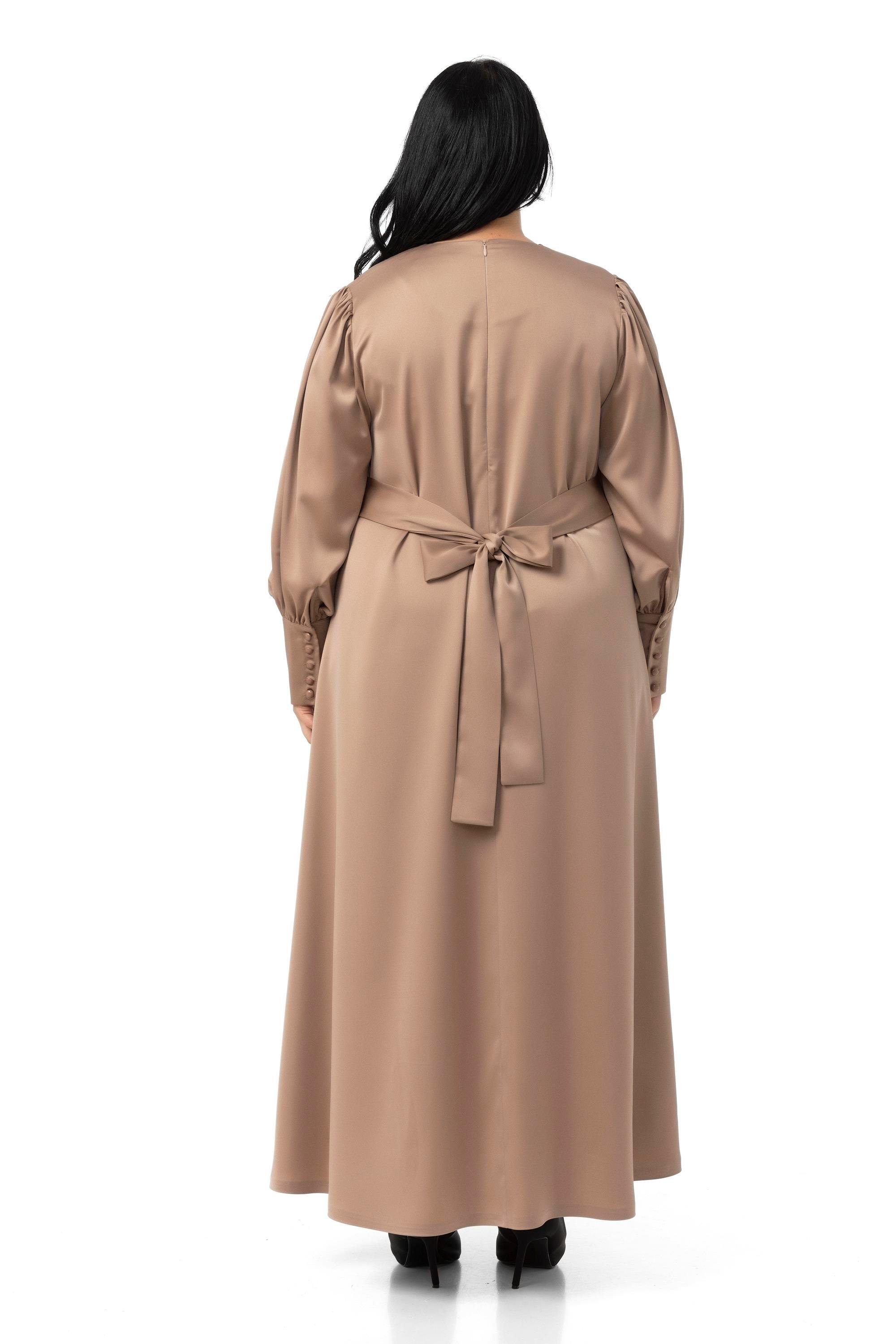 ELBİSEDisentis Modest Büyük Beden Büzgülü Kollu Kuşak Detaylı Uzun Saten Vizon ElbiseDISENTIS MODESTBüyük Beden Büzgülü Kollu Kuşak Detaylı Uzun Saten Vizon Elbise