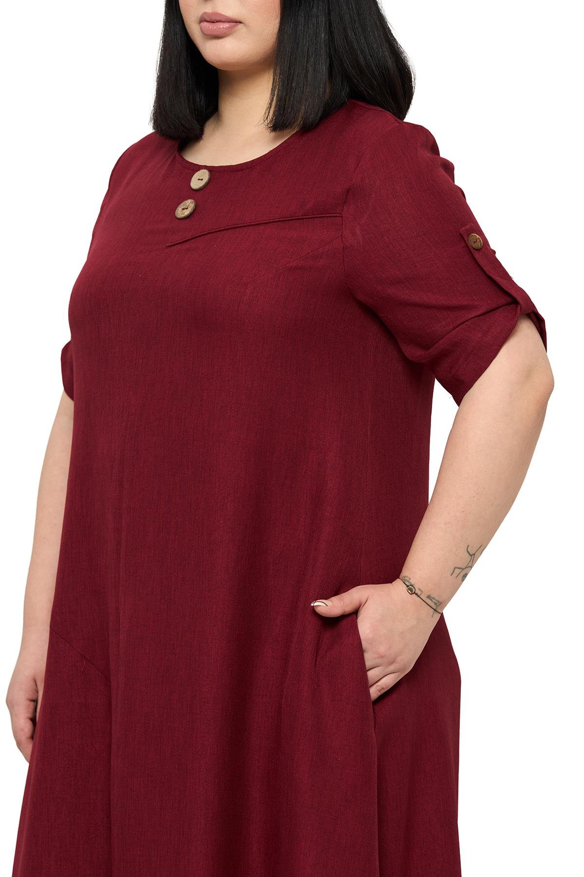 ELBİSEDisentis Modest Büyük Beden Katlamalı Yarım Kollu Apoletli Yırtmaçlı Uzun Bordo Elbise DISENTIS MODESTBüyük Beden Katlamalı Yarım Kollu Apoletli Yırtmaçlı Uzun Bordo Elbise 