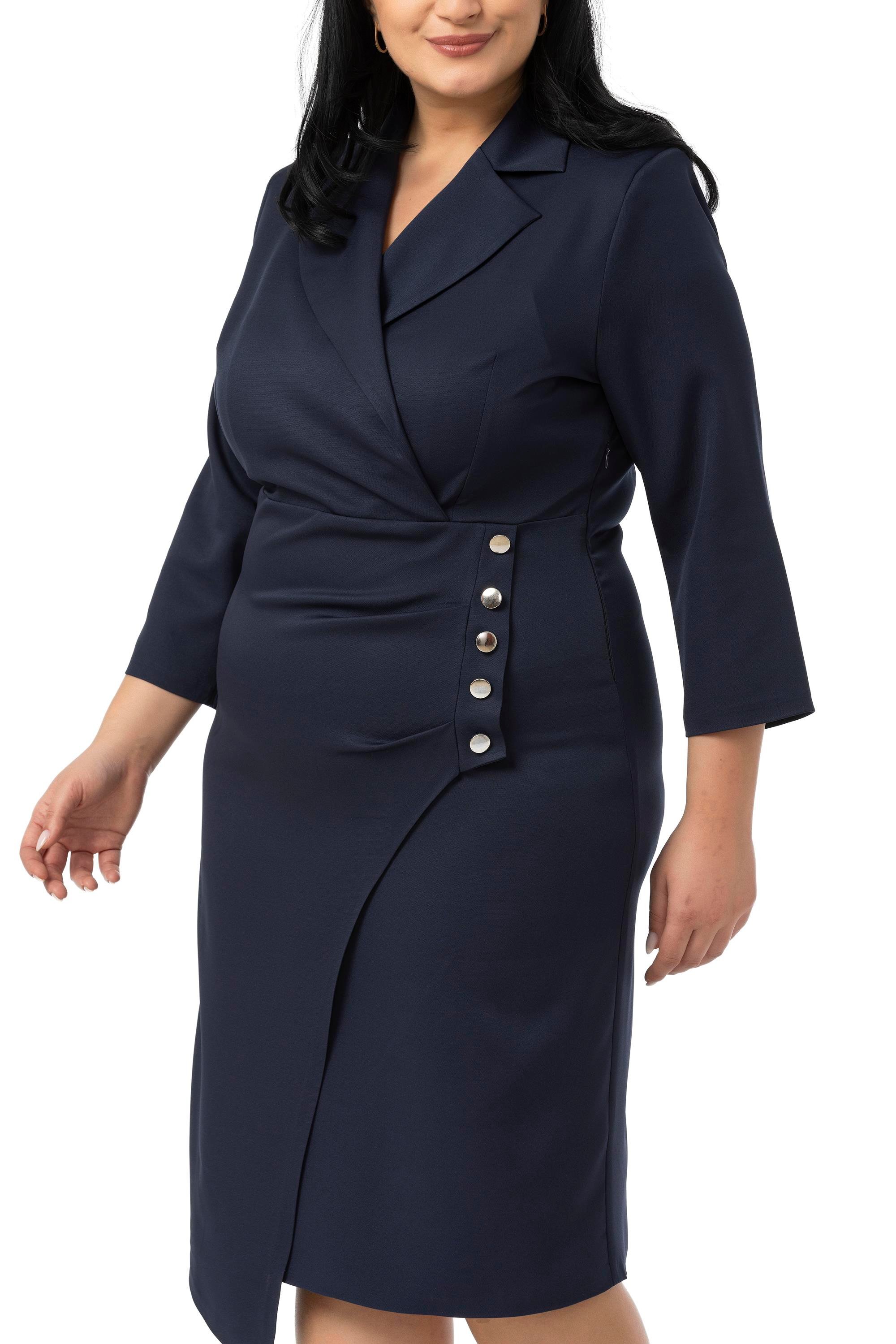 ELBİSEDisentis Modest Büyük Beden Kruvaze Ceket Yaka Süs Düğme Detaylı Truvakar Kol Lacivert ElbiseDISENTIS MODESTBüyük Beden Kruvaze Ceket Yaka Süs Düğme Detaylı Truvakar Kol Lacivert Elbise
