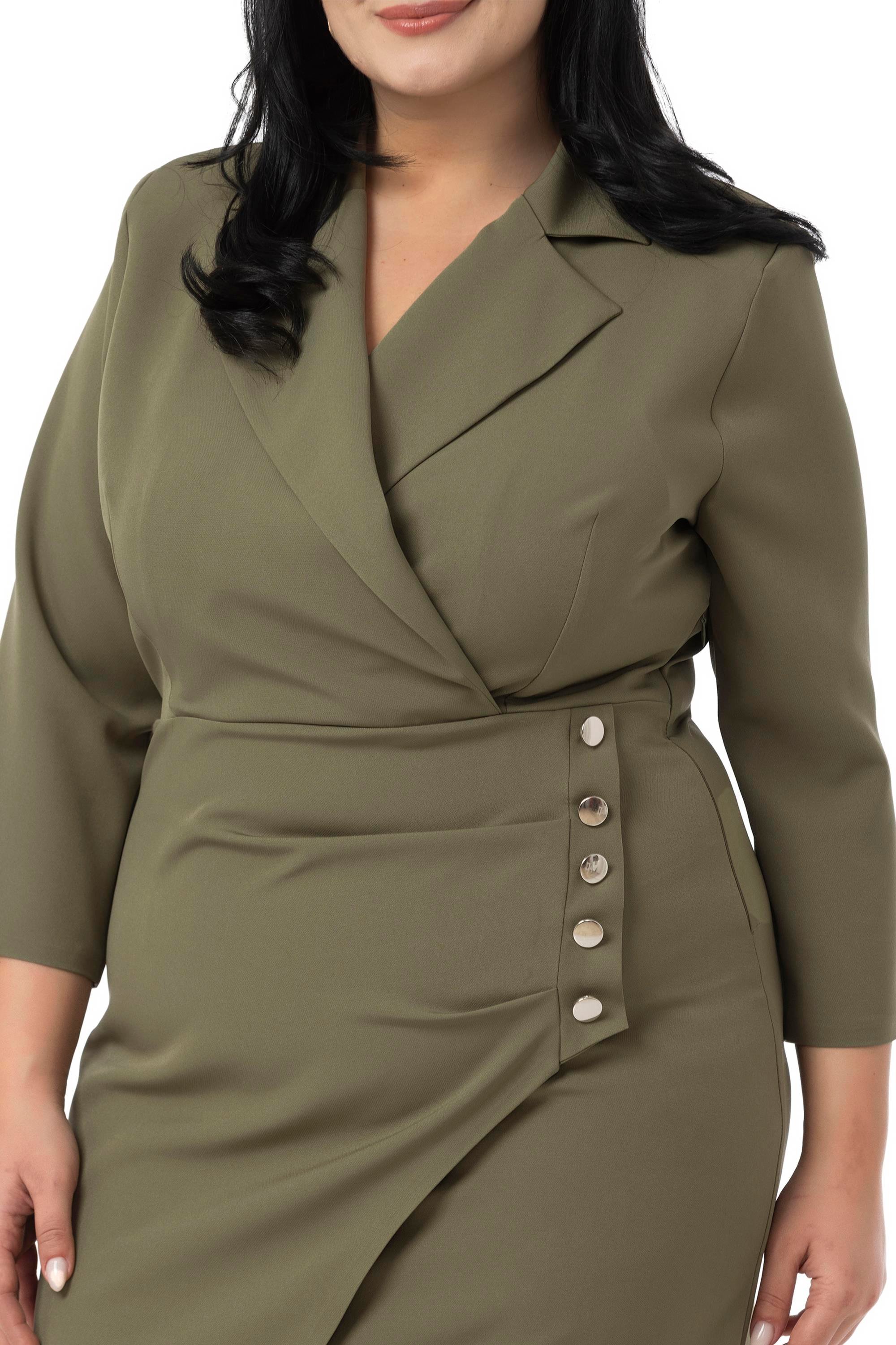 ELBİSEDisentis Modest Büyük Beden Kruvaze Ceket Yaka Süs Düğme Detaylı Truvakar Kol Haki ElbiseDISENTIS MODESTBüyük Beden Kruvaze Ceket Yaka Süs Düğme Detaylı Truvakar Kol Haki Elbise