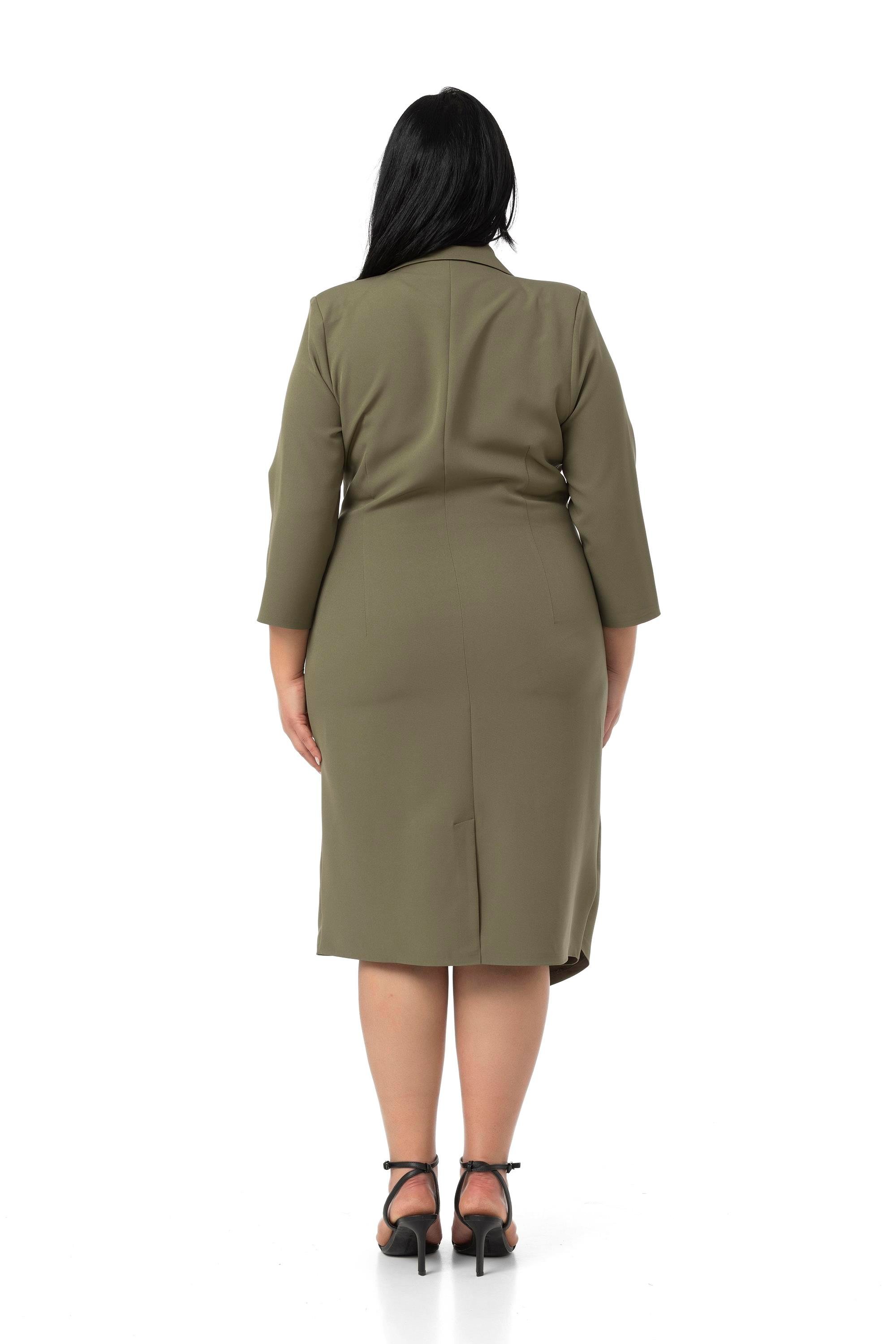 ELBİSEDisentis Modest Büyük Beden Kruvaze Ceket Yaka Süs Düğme Detaylı Truvakar Kol Haki ElbiseDISENTIS MODESTBüyük Beden Kruvaze Ceket Yaka Süs Düğme Detaylı Truvakar Kol Haki Elbise