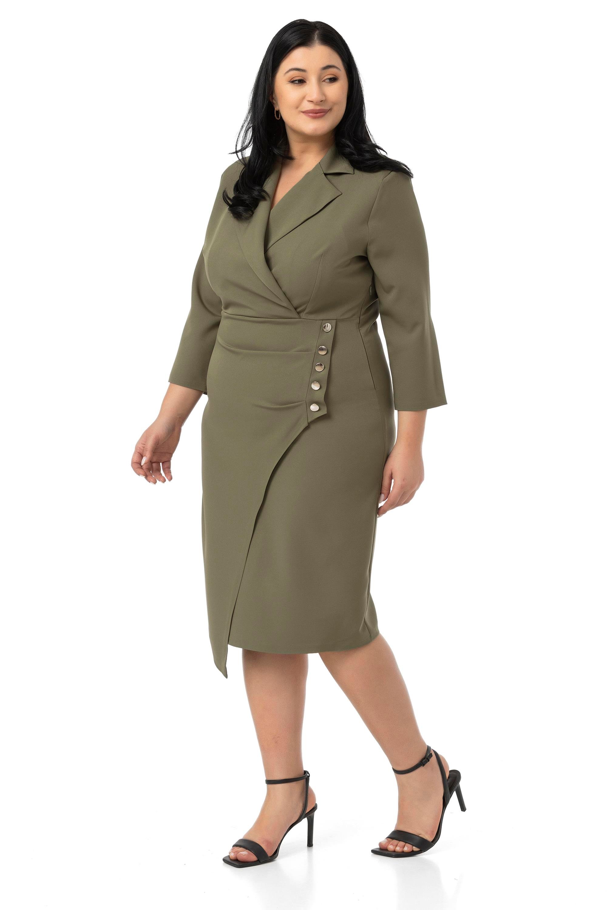 ELBİSEDisentis Modest Büyük Beden Kruvaze Ceket Yaka Süs Düğme Detaylı Truvakar Kol Haki ElbiseDISENTIS MODESTBüyük Beden Kruvaze Ceket Yaka Süs Düğme Detaylı Truvakar Kol Haki Elbise
