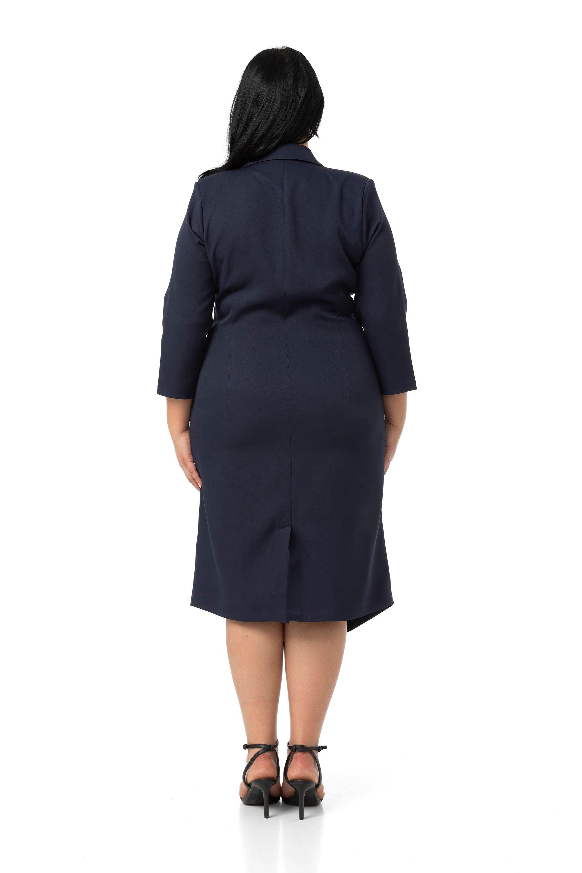 ELBİSEDisentis Modest Büyük Beden Kruvaze Ceket Yaka Süs Düğme Detaylı Truvakar Kol Lacivert ElbiseDISENTIS MODESTBüyük Beden Kruvaze Ceket Yaka Süs Düğme Detaylı Truvakar Kol Lacivert Elbise