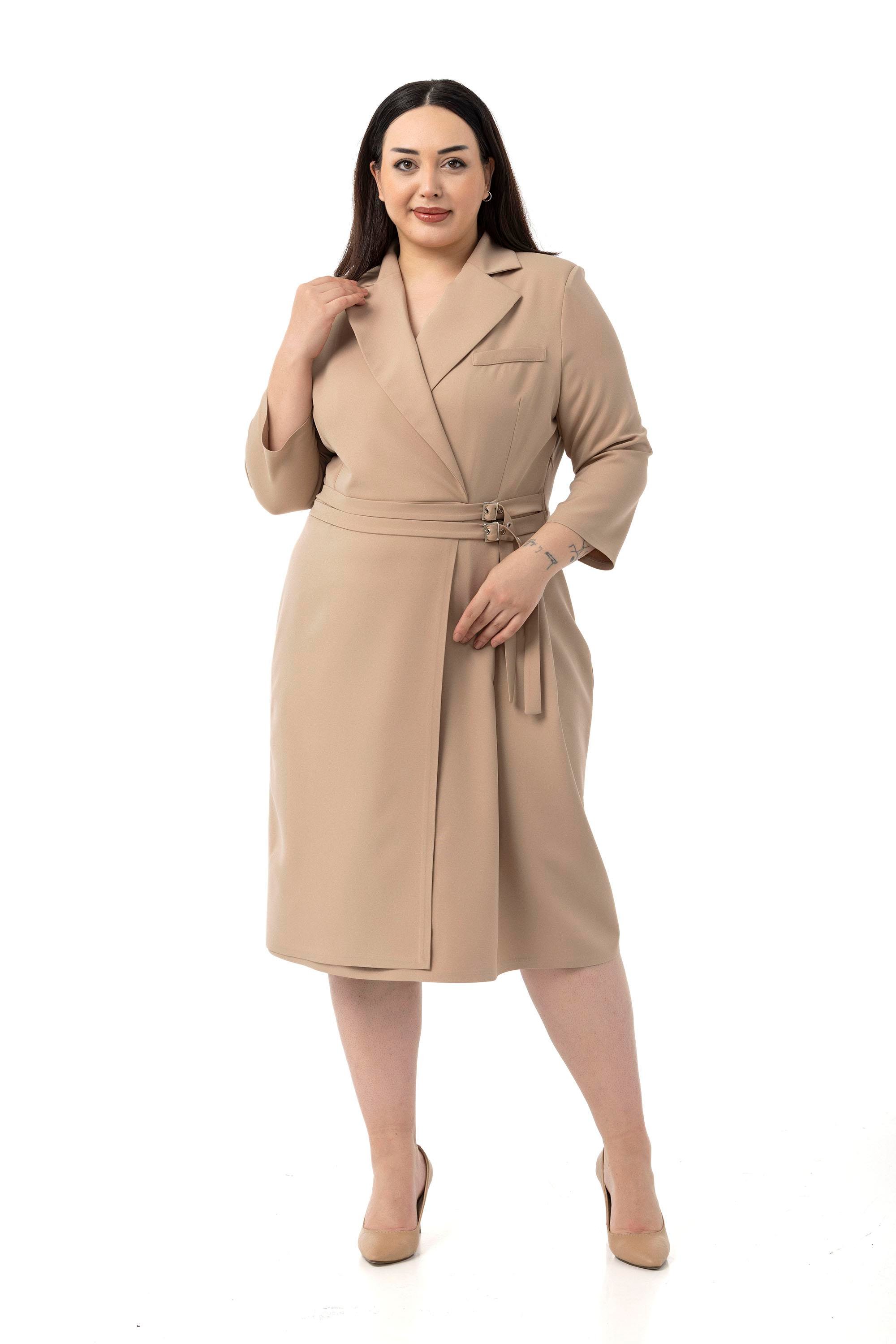 ELBİSEDisentis Modest Büyük Beden Kruvaze Yaka Truvakar Kol Pileli Midi Vizon ElbiseDISENTIS MODESTBüyük Beden Kruvaze Yaka Truvakar Kol Pileli Midi Vizon Elbise