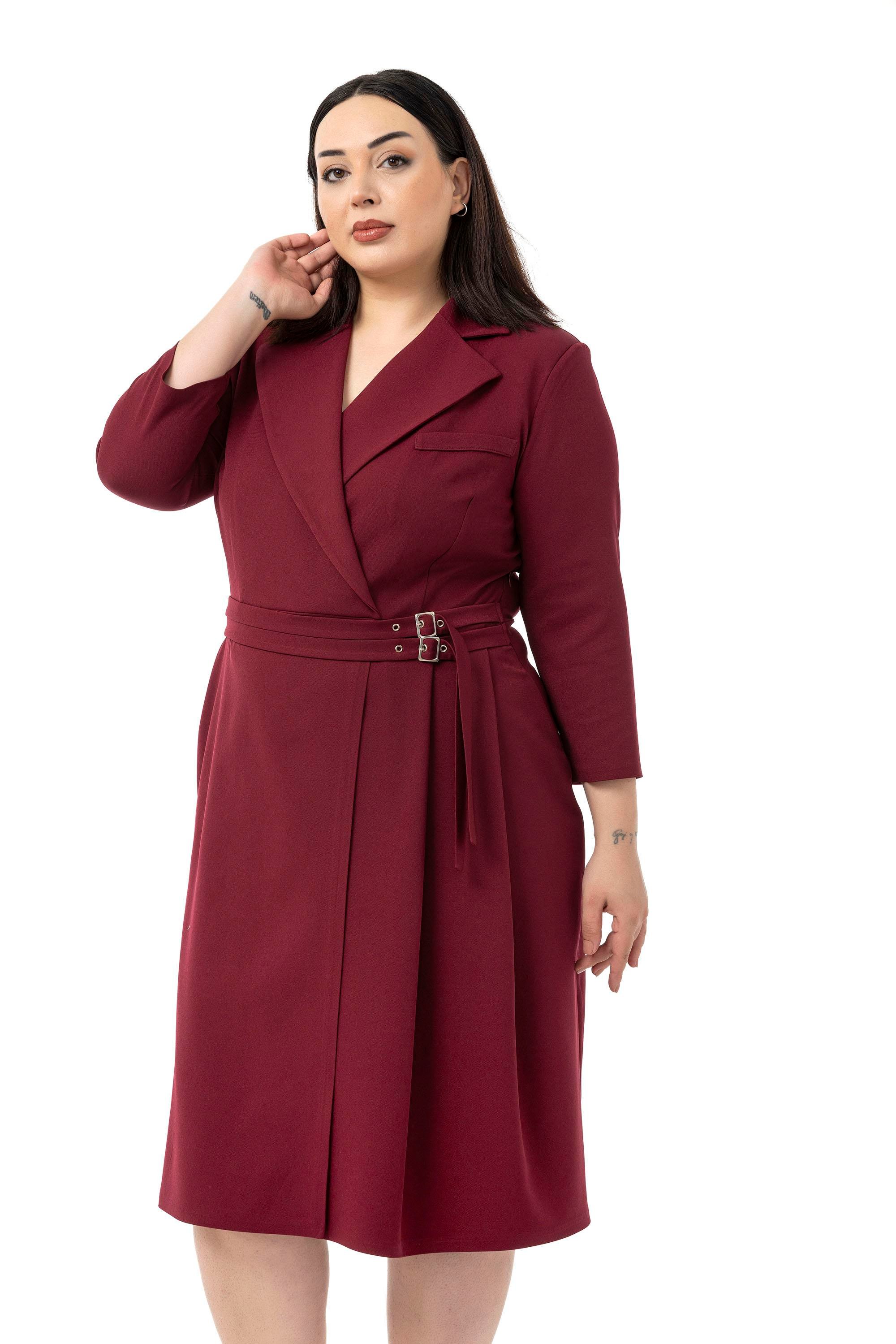 ELBİSEDisentis Modest Büyük Beden Kruvaze Yaka Truvakar Kol Pileli Midi Bordo ElbiseDISENTIS MODESTBüyük Beden Kruvaze Yaka Truvakar Kol Pileli Midi Bordo Elbise