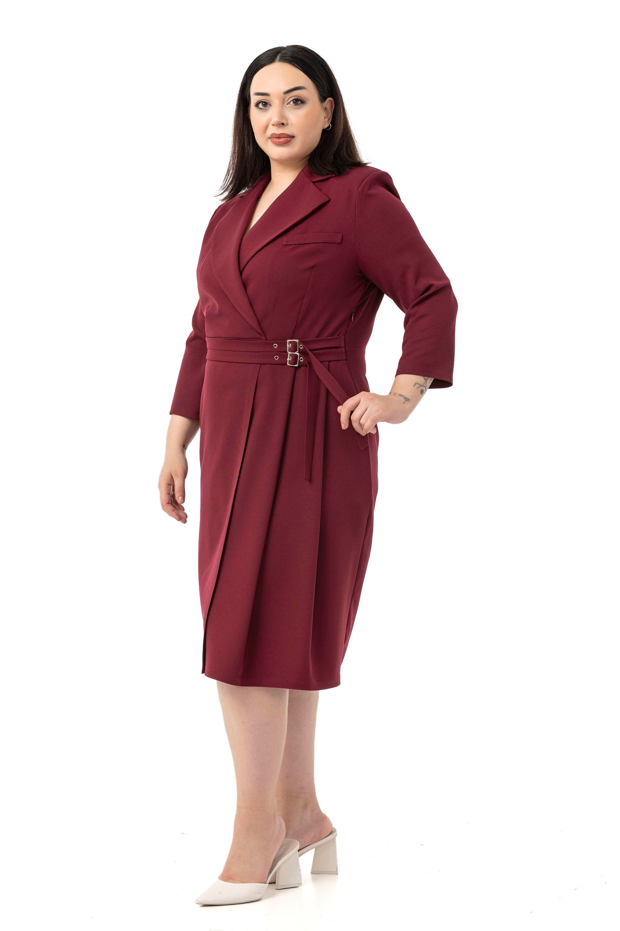 ELBİSEDisentis Modest Büyük Beden Kruvaze Yaka Truvakar Kol Pileli Midi Bordo ElbiseDISENTIS MODESTBüyük Beden Kruvaze Yaka Truvakar Kol Pileli Midi Bordo Elbise