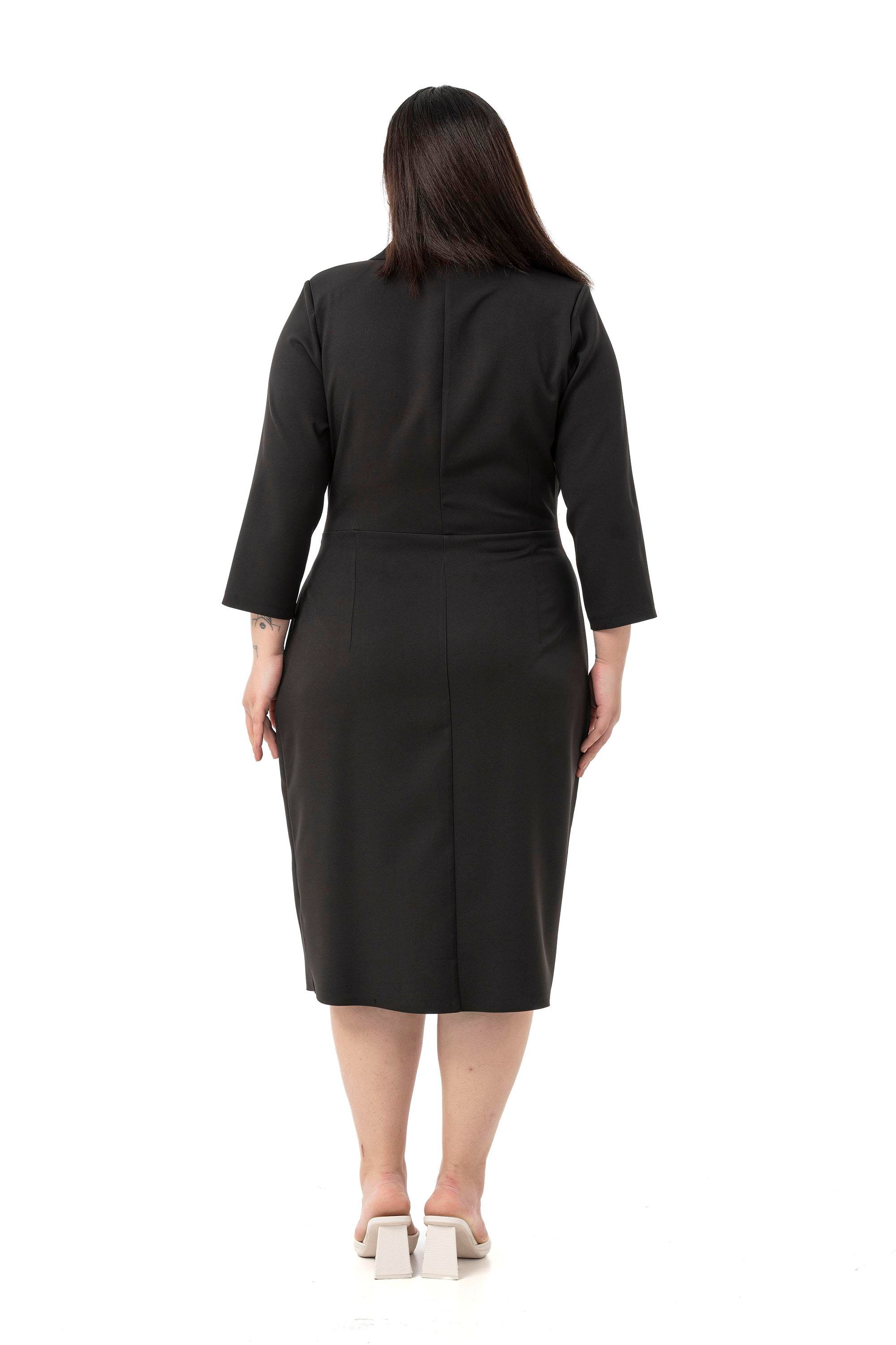 ELBİSEDisentis Modest Büyük Beden Kruvaze Yaka Truvakar Kol Pileli Midi Siyah ElbiseDISENTIS MODESTBüyük Beden Kruvaze Yaka Truvakar Kol Pileli Midi Siyah Elbise