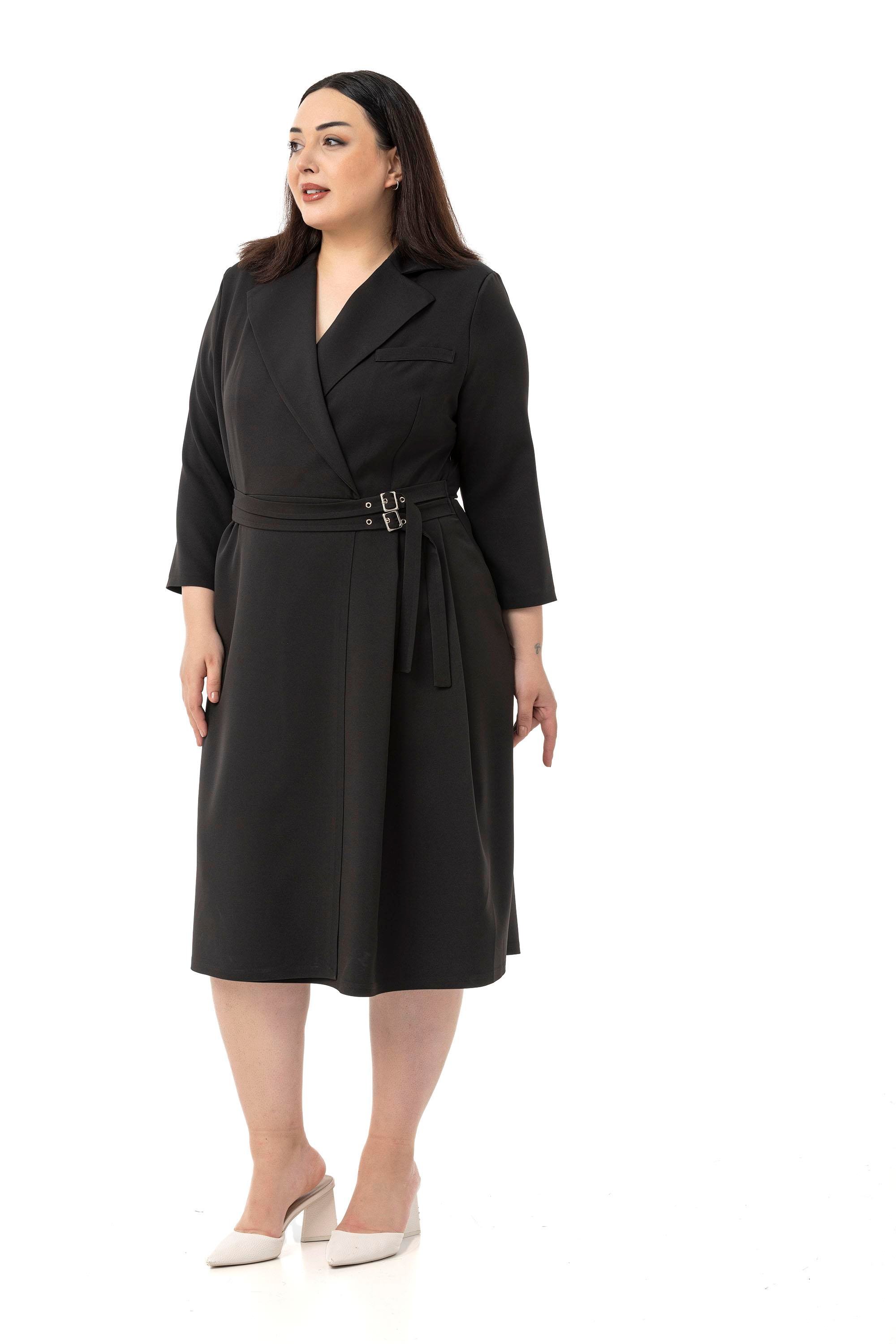 ELBİSEDisentis Modest Büyük Beden Kruvaze Yaka Truvakar Kol Pileli Midi Siyah ElbiseDISENTIS MODESTBüyük Beden Kruvaze Yaka Truvakar Kol Pileli Midi Siyah Elbise