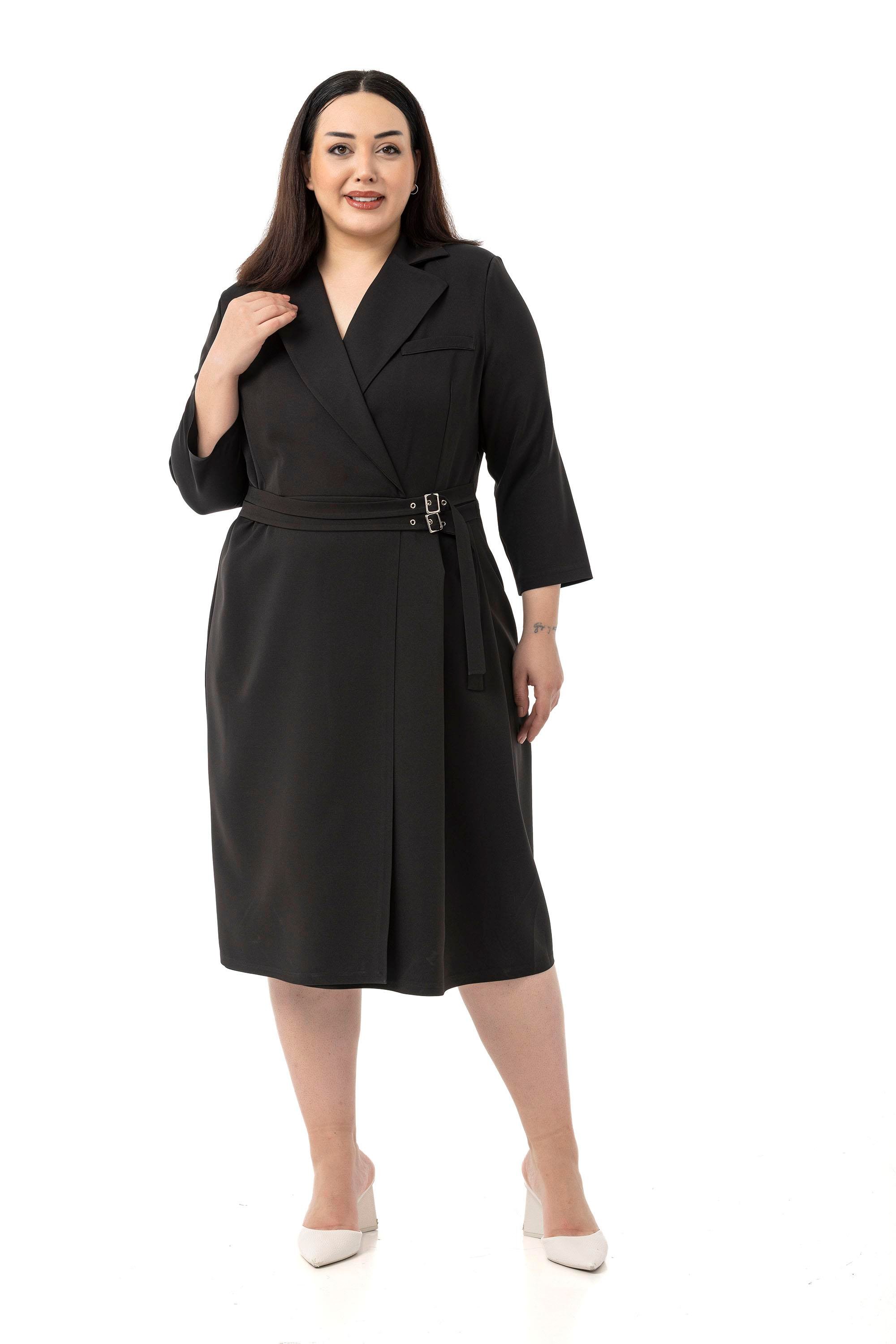 ELBİSEDisentis Modest Büyük Beden Kruvaze Yaka Truvakar Kol Pileli Midi Siyah ElbiseDISENTIS MODESTBüyük Beden Kruvaze Yaka Truvakar Kol Pileli Midi Siyah Elbise