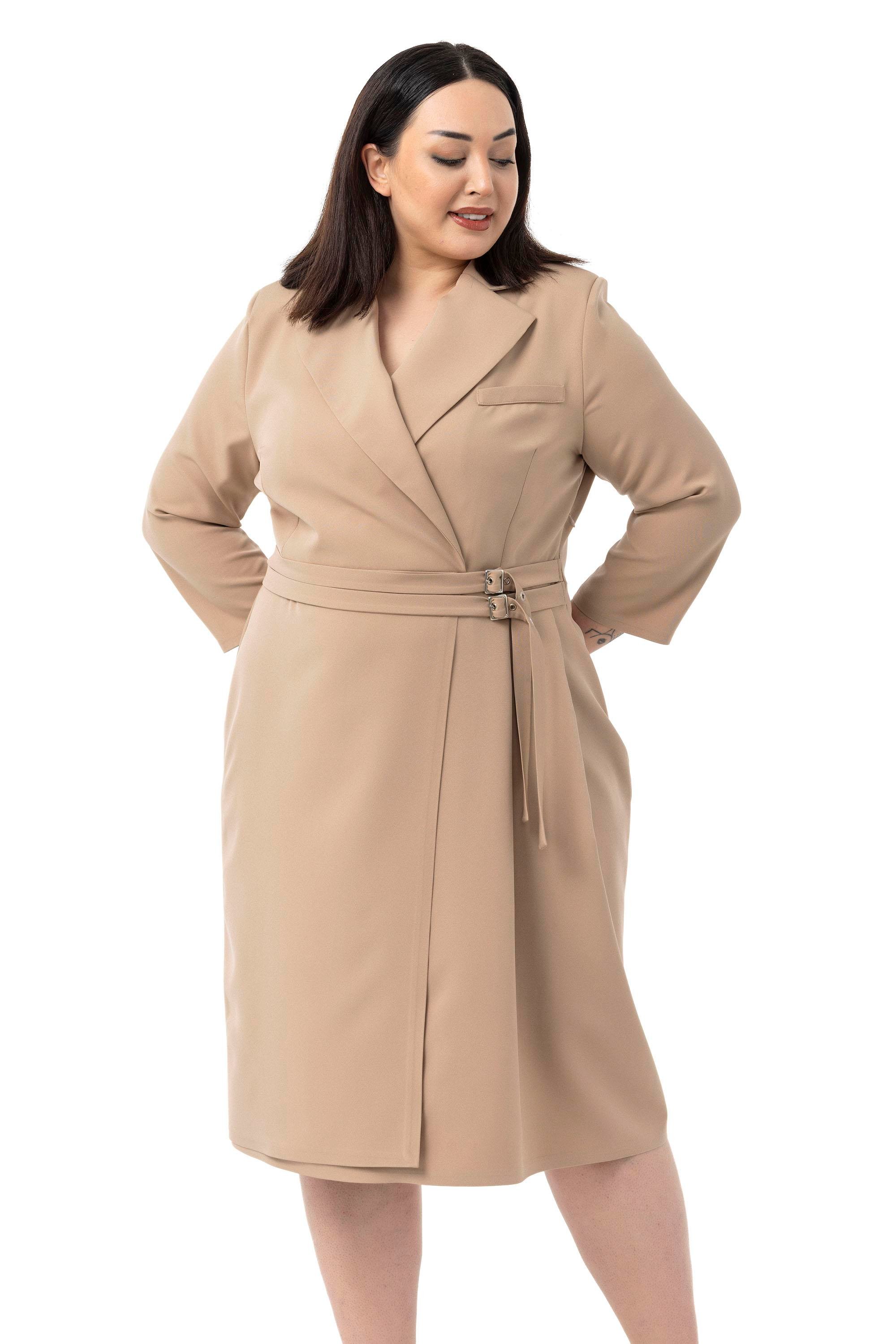 ELBİSEDisentis Modest Büyük Beden Kruvaze Yaka Truvakar Kol Pileli Midi Vizon ElbiseDISENTIS MODESTBüyük Beden Kruvaze Yaka Truvakar Kol Pileli Midi Vizon Elbise