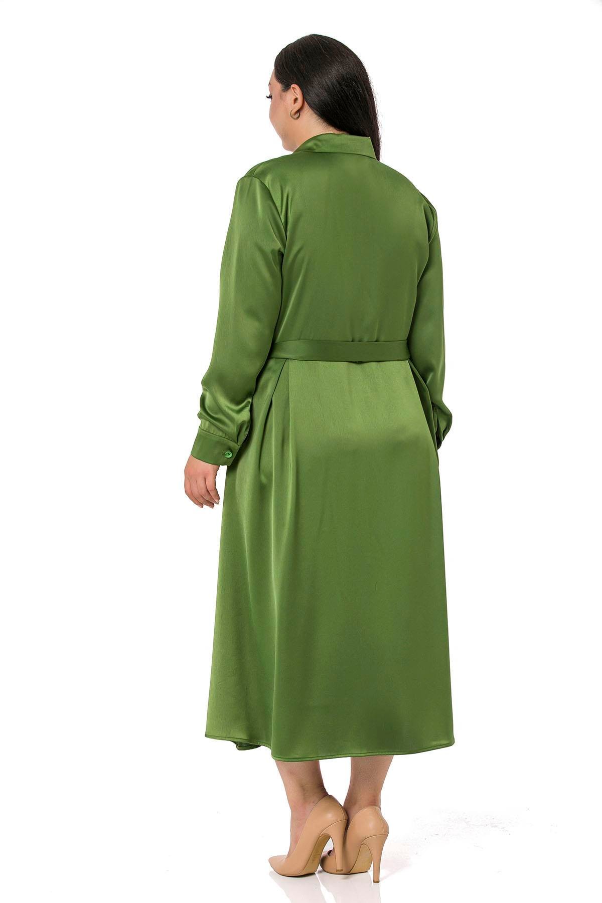 ELBİSEDisentis Modest Önden Düğmeli Uzun Kollu Kuşak Detaylı Saten Kumaş Yeşil ElbiseDISENTIS MODESTBüyük Beden Önden Düğmeli Uzun Kollu Kuşak Detaylı Saten Kumaş Yeşil Elbise