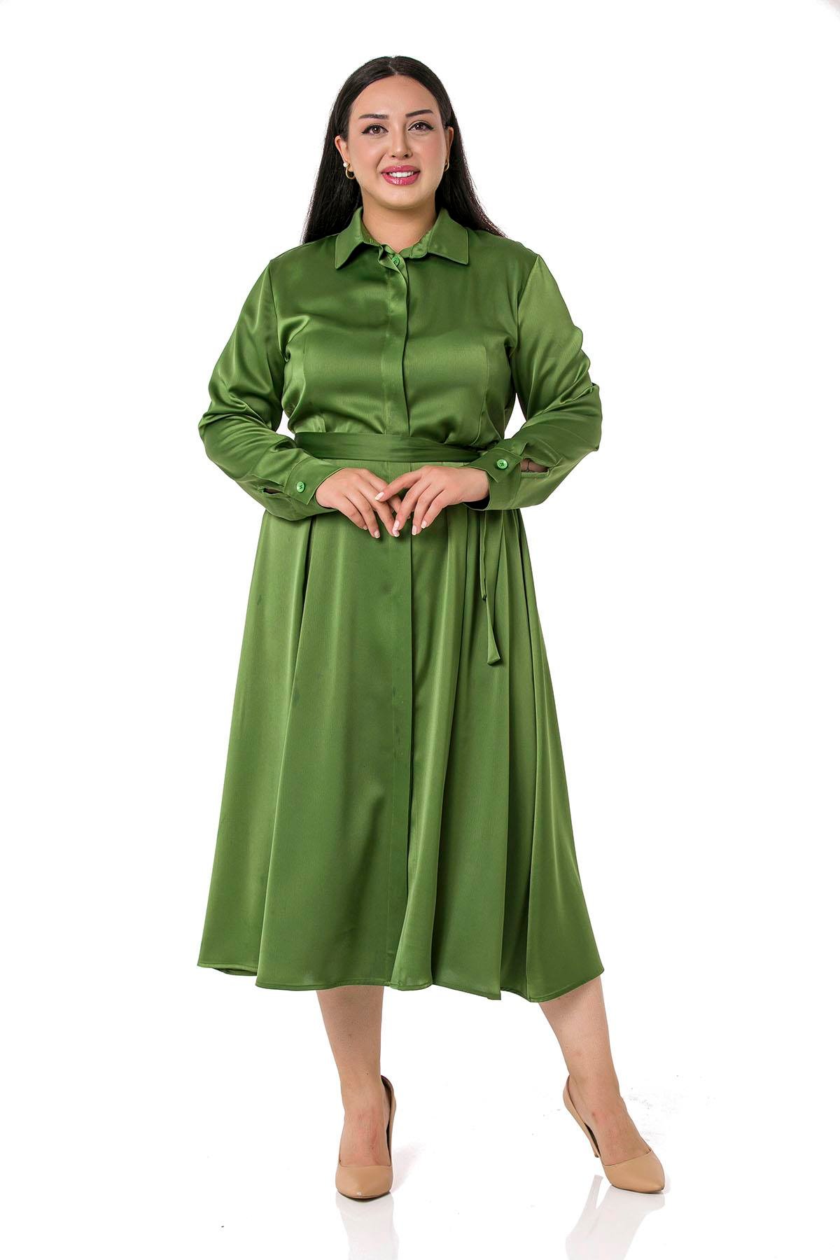ELBİSEDisentis Modest Önden Düğmeli Uzun Kollu Kuşak Detaylı Saten Kumaş Yeşil ElbiseDISENTIS MODESTBüyük Beden Önden Düğmeli Uzun Kollu Kuşak Detaylı Saten Kumaş Yeşil Elbise