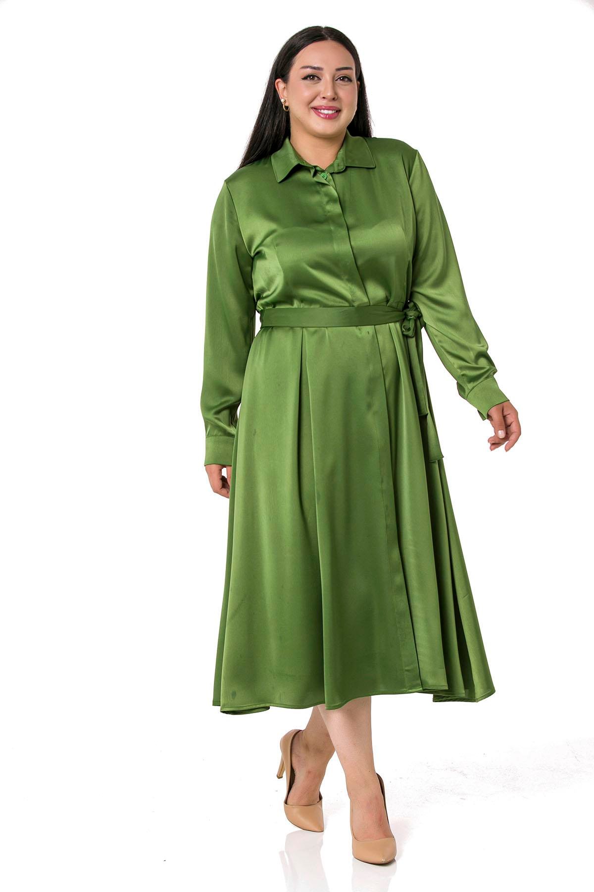 ELBİSEDisentis Modest Önden Düğmeli Uzun Kollu Kuşak Detaylı Saten Kumaş Yeşil ElbiseDISENTIS MODESTBüyük Beden Önden Düğmeli Uzun Kollu Kuşak Detaylı Saten Kumaş Yeşil Elbise