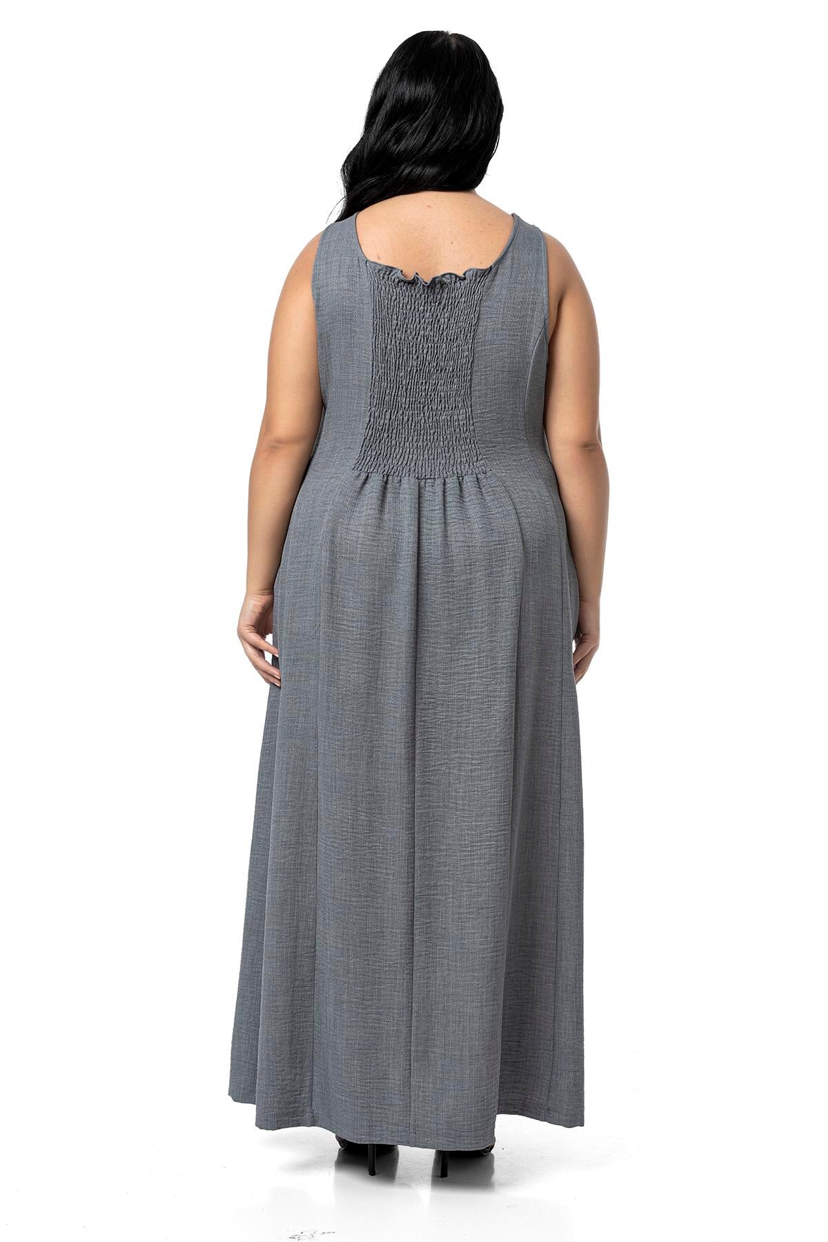 DressesDisentis Modest Büyük Beden Sırtı Gipeli Yanlarda Cepli Kolsuz Uzun Gri Elbise  DISENTIS MODESTBüyük Beden Sırtı Gipeli Yanlarda Cepli Kolsuz Uzun Gri Elbise  