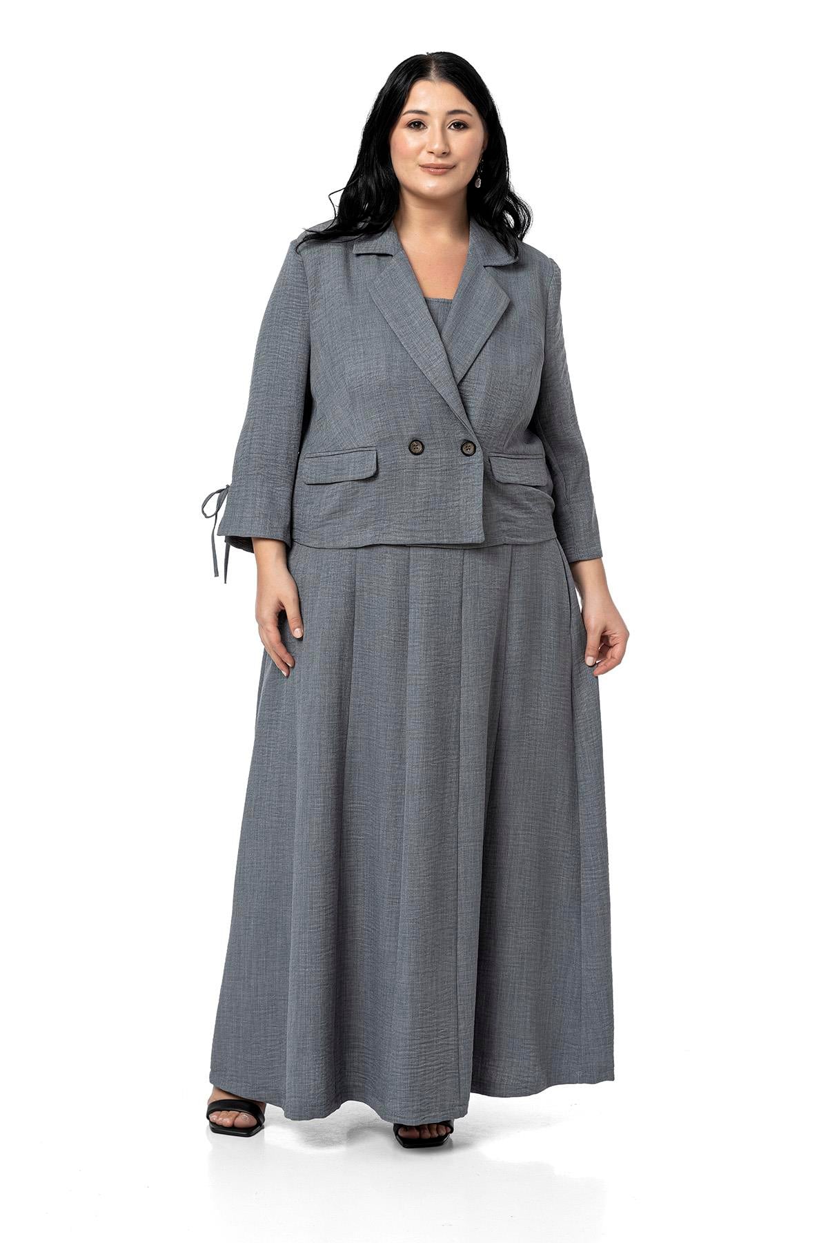 DressesDisentis Modest Büyük Beden Sırtı Gipeli Yanlarda Cepli Kolsuz Uzun Gri Elbise  DISENTIS MODESTBüyük Beden Sırtı Gipeli Yanlarda Cepli Kolsuz Uzun Gri Elbise  