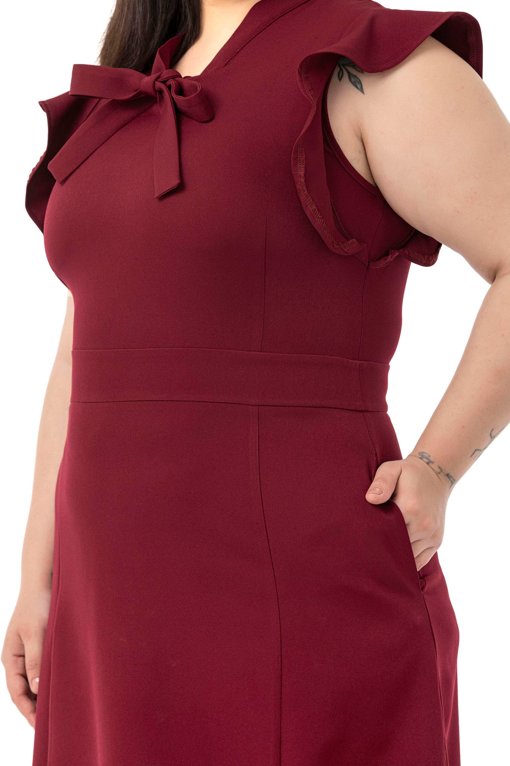 ELBİSEDisentis Modest Büyük Beden Yakası Fularlı Kolları Volanlı Midi Bordo Elbise DISENTIS MODESTBüyük Beden Yakası Fularlı Kolları Volanlı Midi Bordo Elbise 