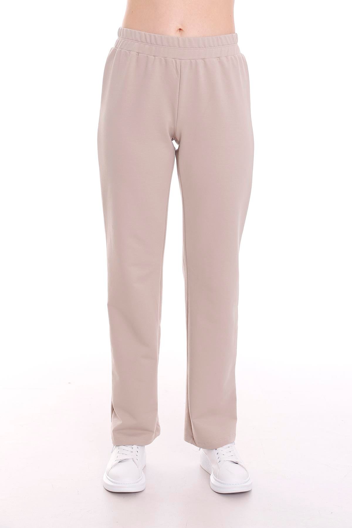 Sports PantsBeige Tube Leg Sweatpants with Elastic WaistdisentisBeige Tube Leg Sweatpants with Elastic Waist