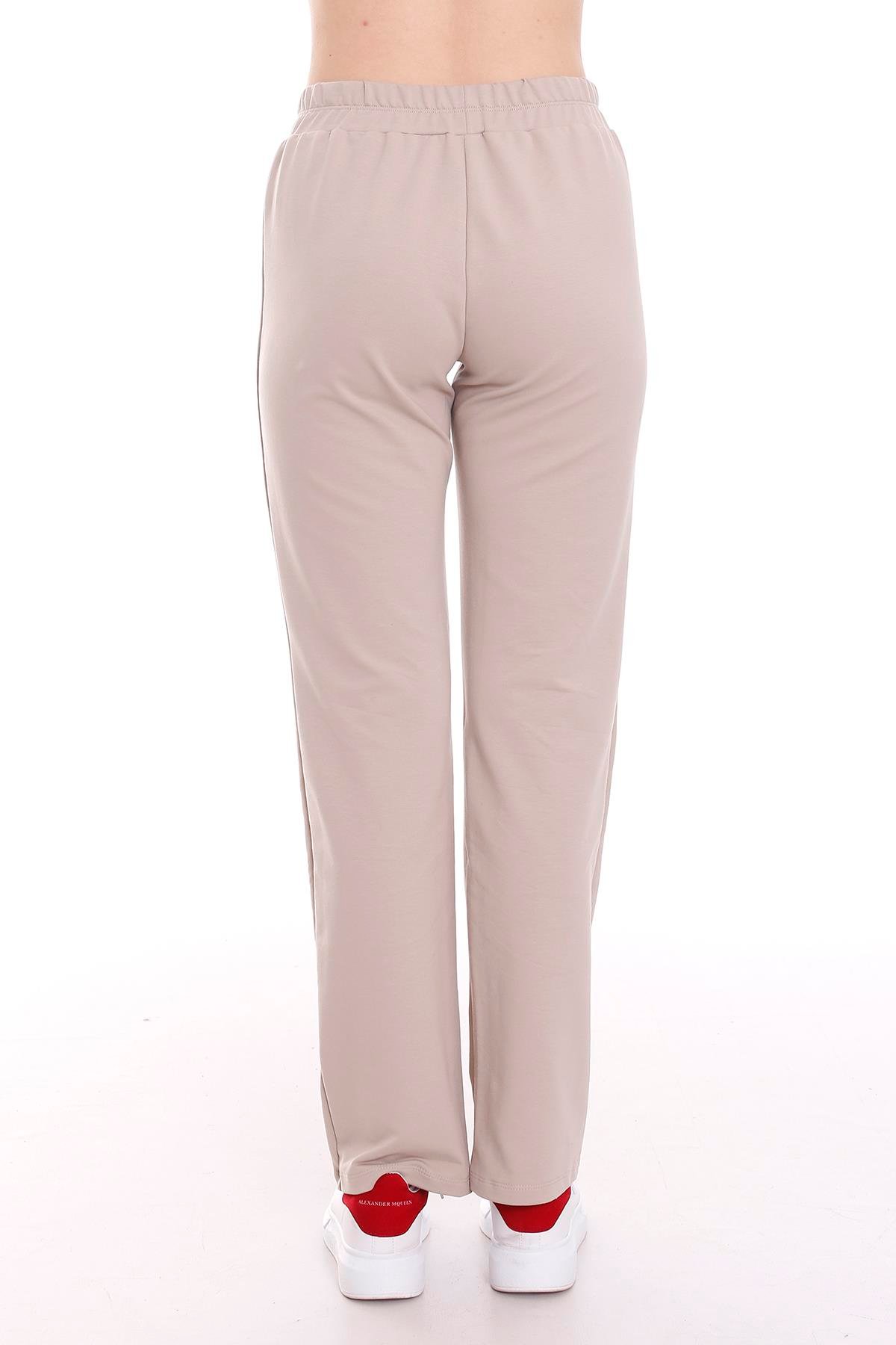 Sports PantsBeige Tube Leg Sweatpants with Elastic WaistdisentisBeige Tube Leg Sweatpants with Elastic Waist
