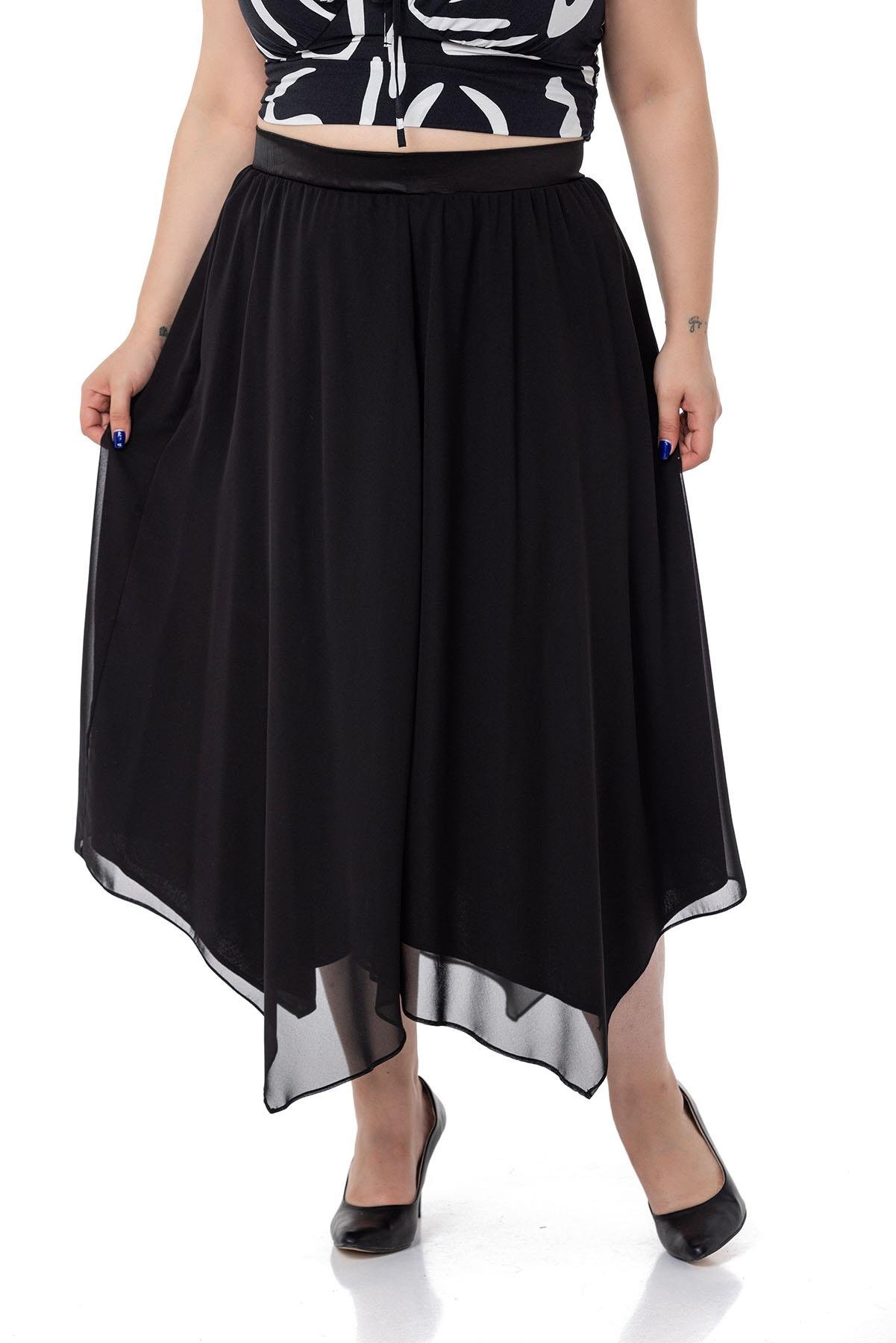 EtekDisentis Modest Asimetrik Kesim Astarlı Siyah Şifon EtekDISENTIS MODESTBüyük Beden Asimetrik Kesim Astarlı Siyah Şifon Etek