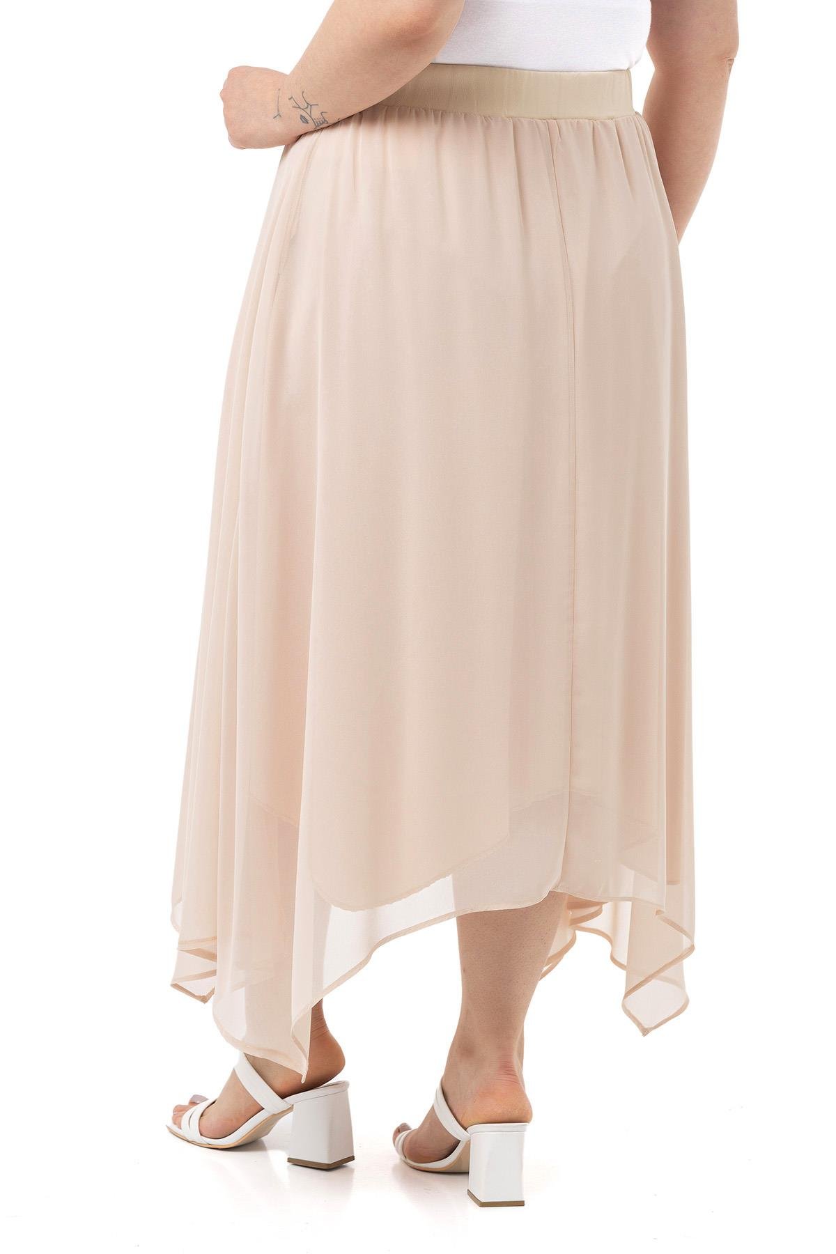 EtekDisentis Modest Asimetrik Kesim Astarlı Bej Rengi Şifon EtekDISENTIS MODESTBüyük Beden Asimetrik Kesim Astarlı Bej Rengi Şifon Etek