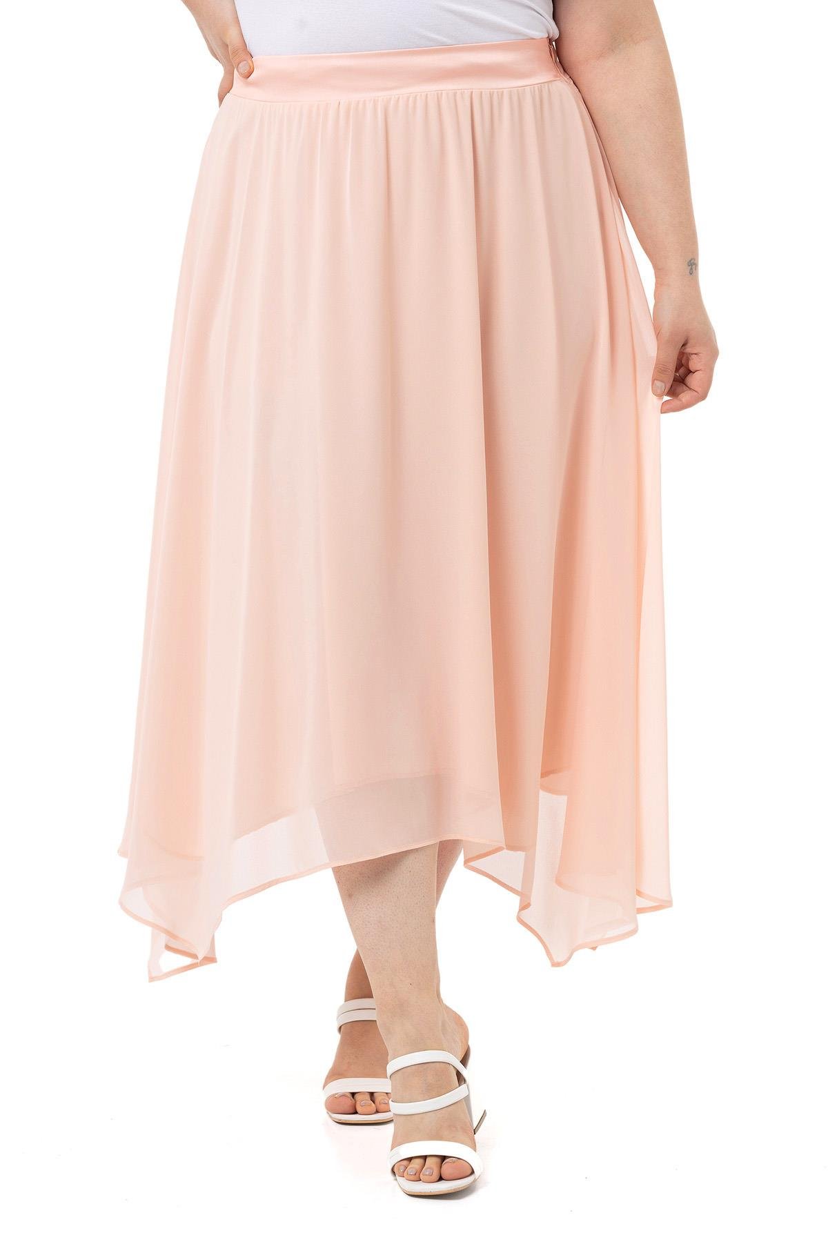 EtekDisentis Modest Asimetrik Kesim Astarlı Pudra Şifon EtekDISENTIS MODESTBüyük Beden Asimetrik Kesim Astarlı Pudra Şifon Etek