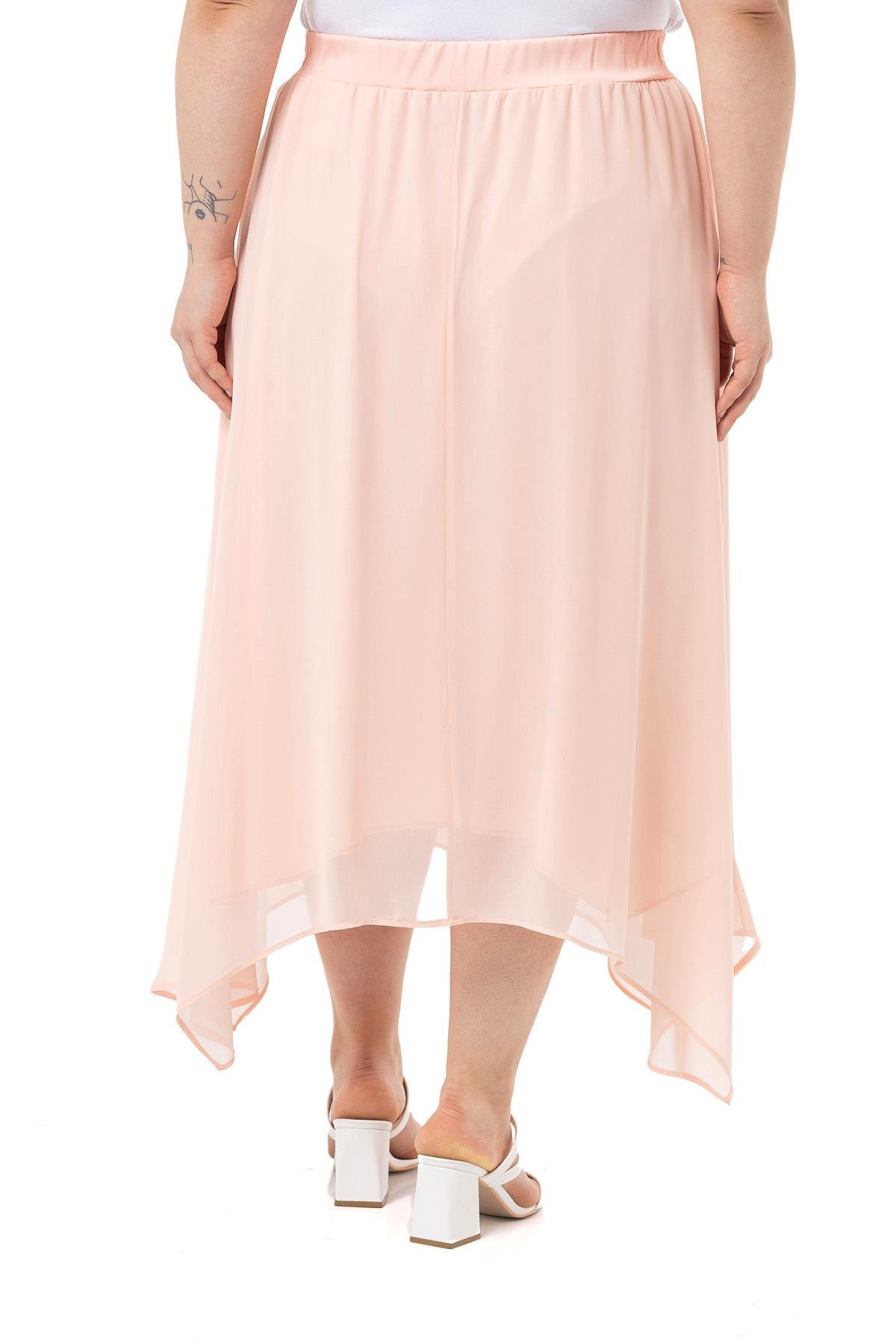 EtekDisentis Modest Asimetrik Kesim Astarlı Pudra Şifon EtekDISENTIS MODESTBüyük Beden Asimetrik Kesim Astarlı Pudra Şifon Etek