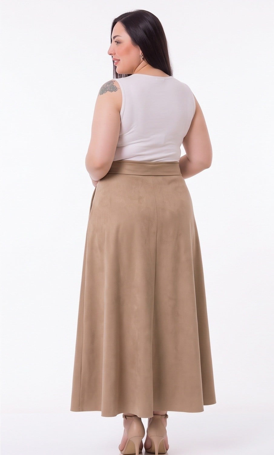 SkirtsDisentis Modest Büyük Beden Beli Arkadan Lastikli ve Fermuarlı Kuşaklı Cepli Süet Uzun Vizon Etek DISENTIS MODESTBüyük Beden Beli Arkadan Lastikli ve Fermuarlı Kuşaklı Cepli Süet Uzun Vizon Etek 
