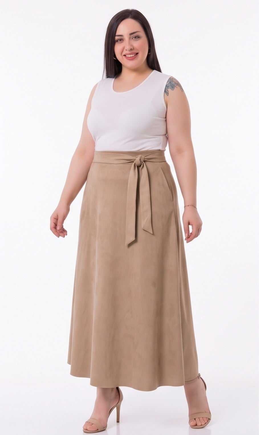 SkirtsDisentis Modest Büyük Beden Beli Arkadan Lastikli ve Fermuarlı Kuşaklı Cepli Süet Uzun Vizon Etek DISENTIS MODESTBüyük Beden Beli Arkadan Lastikli ve Fermuarlı Kuşaklı Cepli Süet Uzun Vizon Etek 