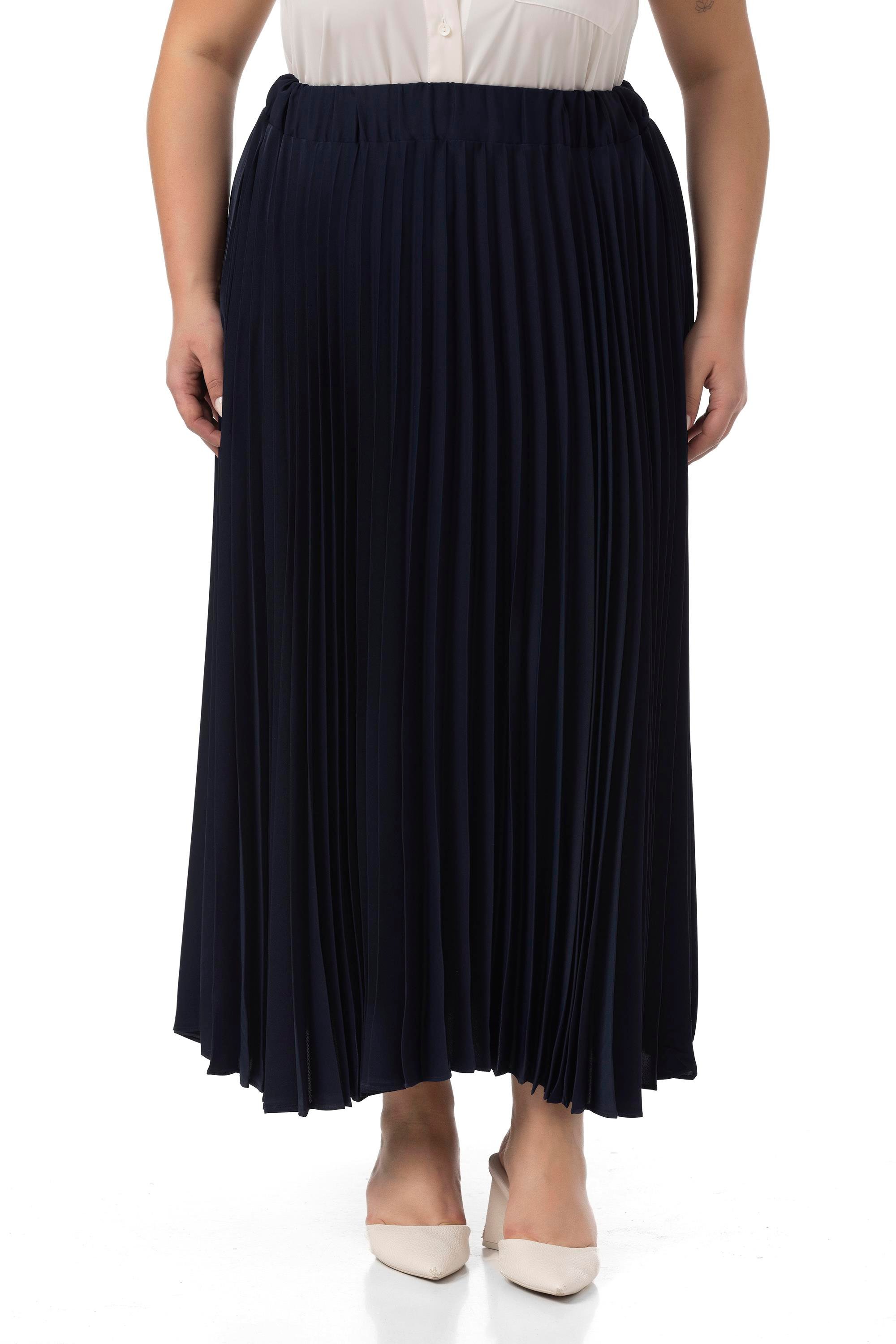 EtekDisentis Modest Büyük Beden Beli Lastikli Pileli Uzun Lacivert EtekDISENTIS MODESTBüyük Beden Beli Lastikli Pileli Uzun Lacivert Etek