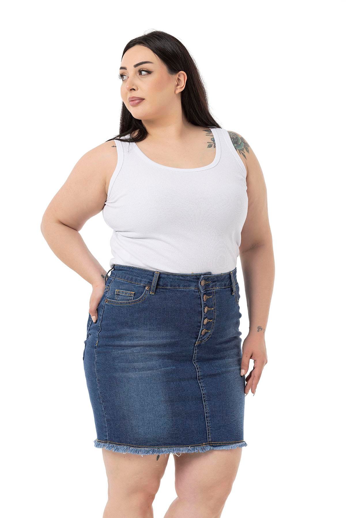 SkirtsDisentis Modest Eteği Püsküllü Düğme Detaylı Mavi Denim Mini EtekDISENTIS MODESTBüyük Beden Eteği Püsküllü Düğme Detaylı Mavi Denim Mini Etek