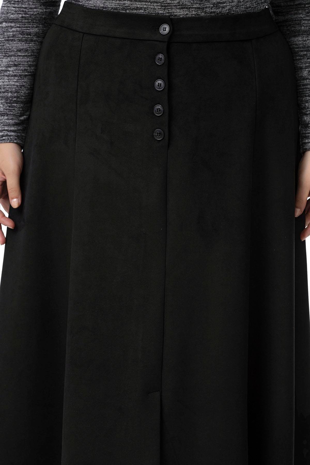 SkirtsDisentis Modest Büyük Beden Önden Yırtmaçlı Düğmeli Beli Arkadan Lastikli Uzun Süet Siyah Etek DISENTIS MODESTBüyük Beden Önden Yırtmaçlı Düğmeli Beli Arkadan Lastikli Uzun Süet Siyah Etek 