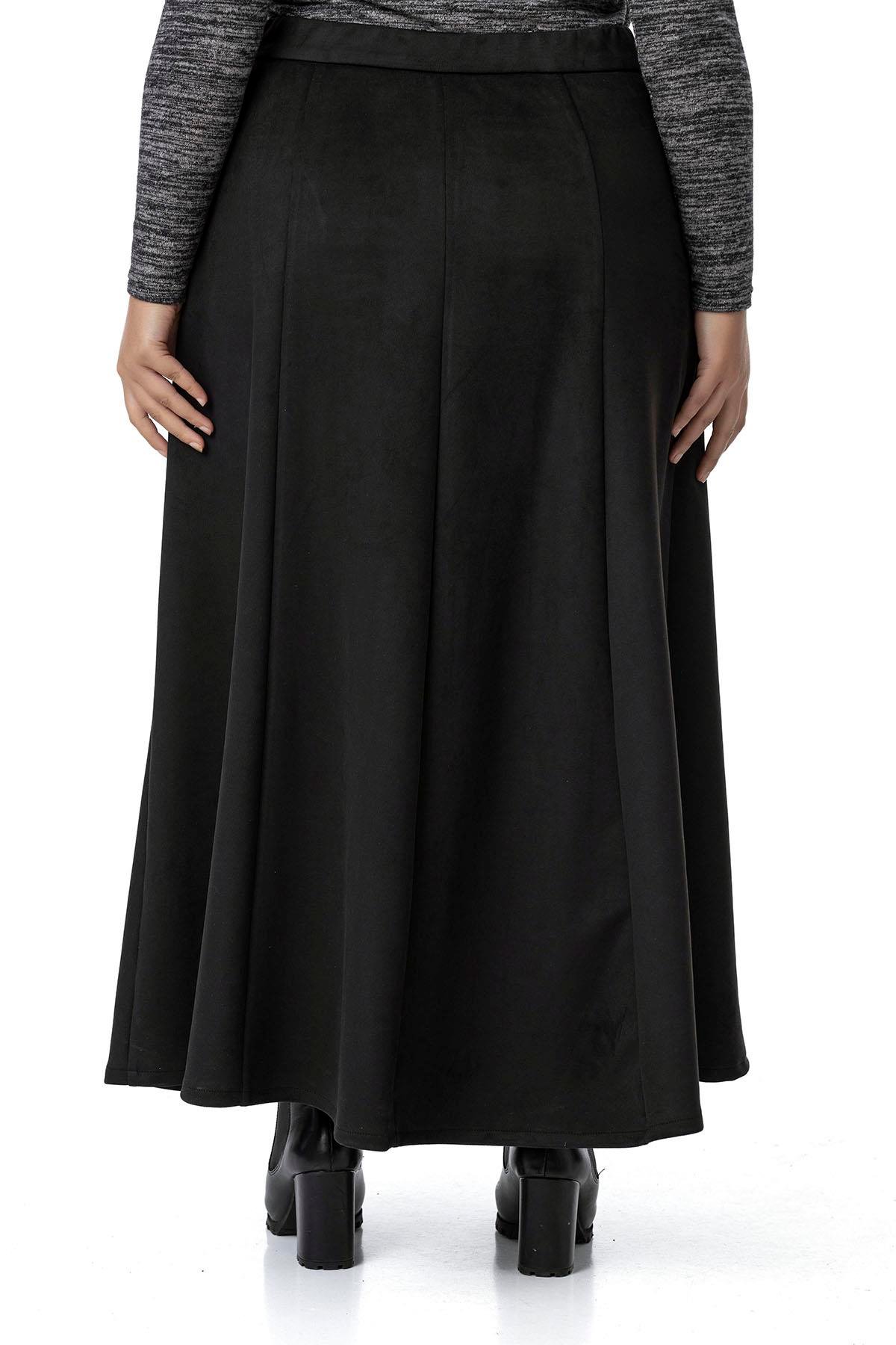 SkirtsDisentis Modest Büyük Beden Önden Yırtmaçlı Düğmeli Beli Arkadan Lastikli Uzun Süet Siyah Etek DISENTIS MODESTBüyük Beden Önden Yırtmaçlı Düğmeli Beli Arkadan Lastikli Uzun Süet Siyah Etek 