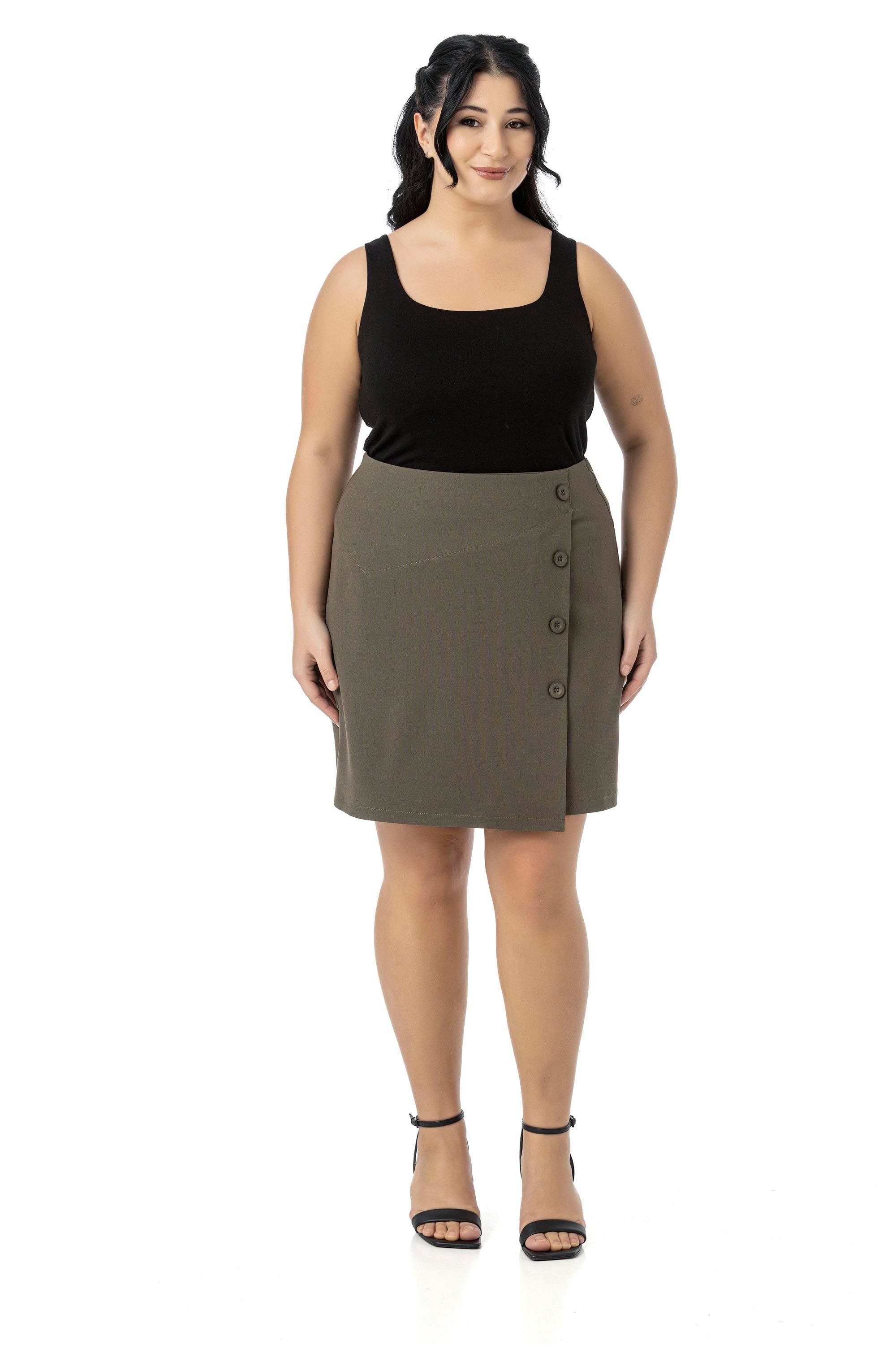 SkirtsDisentis Modest Büyük Beden Önü Çift Katlı Süs Düğme Detaylı Fermuar Kapamalı Mini Haki EtekDISENTIS MODESTBüyük Beden Önü Çift Katlı Süs Düğme Detaylı Fermuar Kapamalı Mini Haki Etek