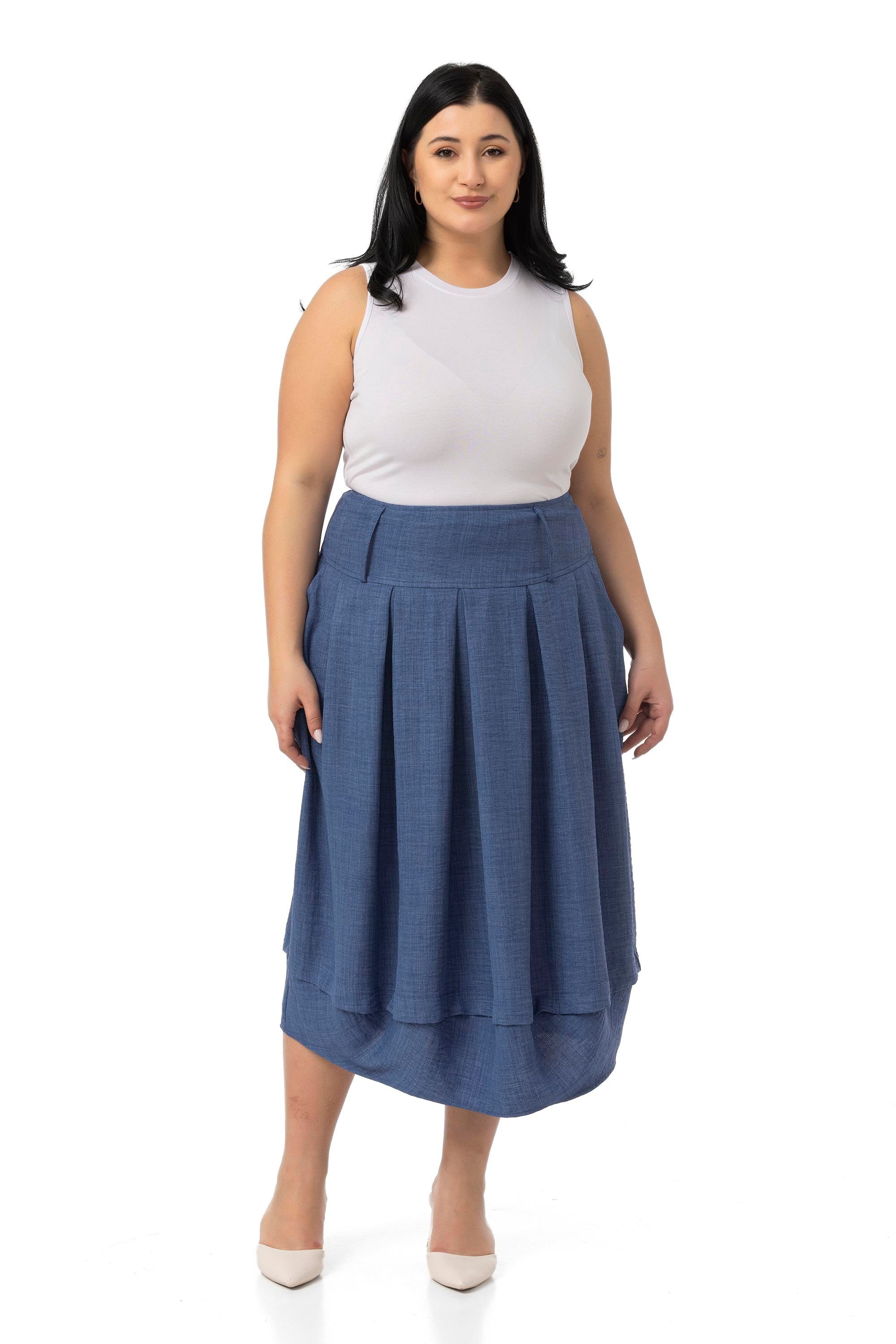 EtekDisentis Modest Büyük Beden Pileli Balon Kesim Midi İndigo EtekDISENTIS MODESTBüyük Beden Pileli Balon Kesim Midi İndigo Etek