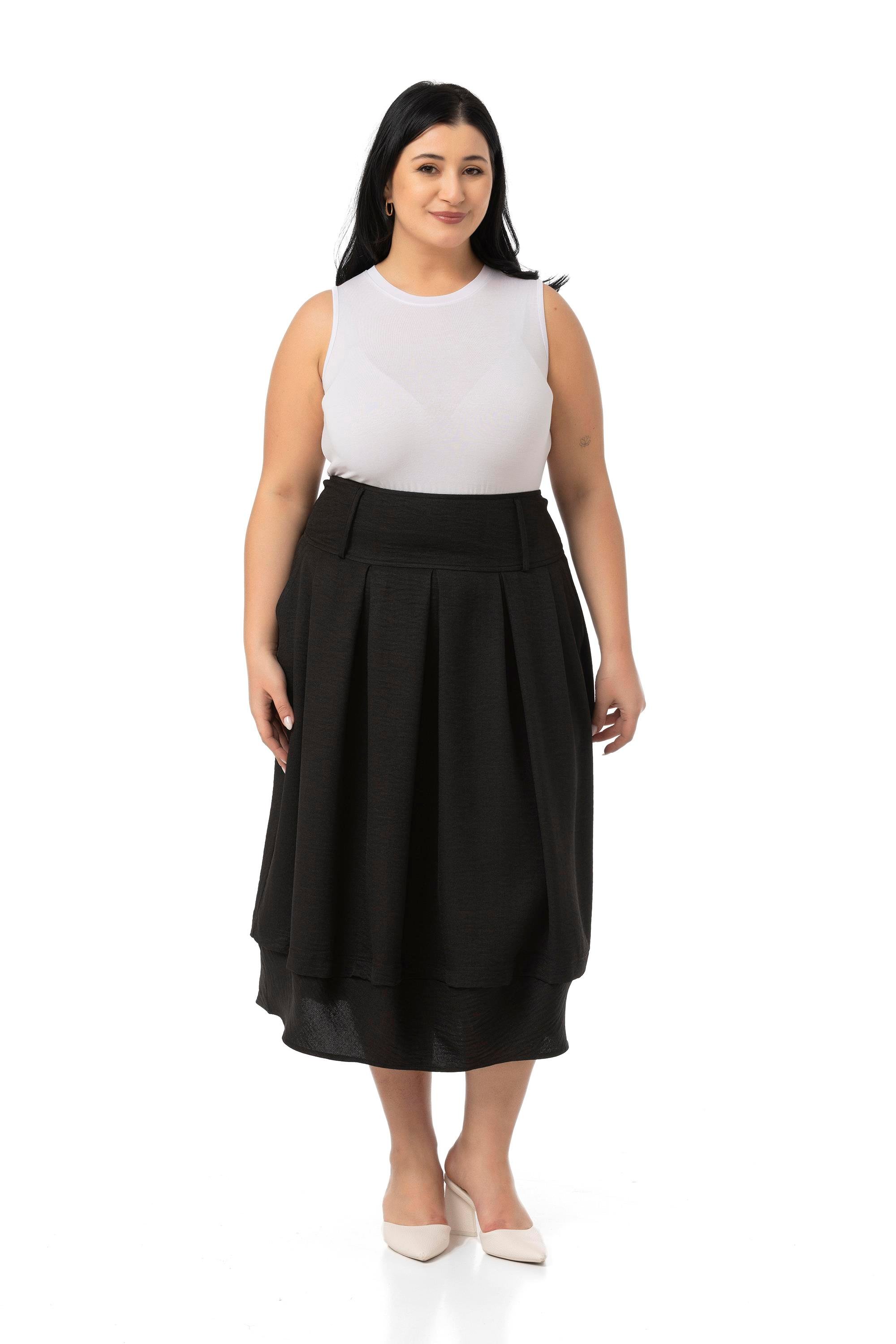 EtekDisentis Modest Büyük Beden Pileli Balon Kesim Midi Siyah EtekDISENTIS MODESTBüyük Beden Pileli Balon Kesim Midi Siyah Etek