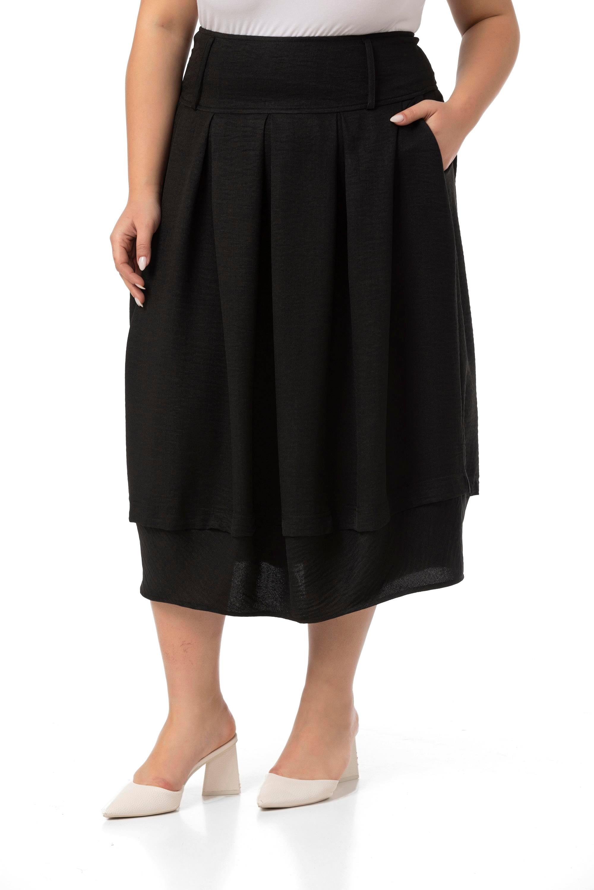 EtekDisentis Modest Büyük Beden Pileli Balon Kesim Midi Siyah EtekDISENTIS MODESTBüyük Beden Pileli Balon Kesim Midi Siyah Etek