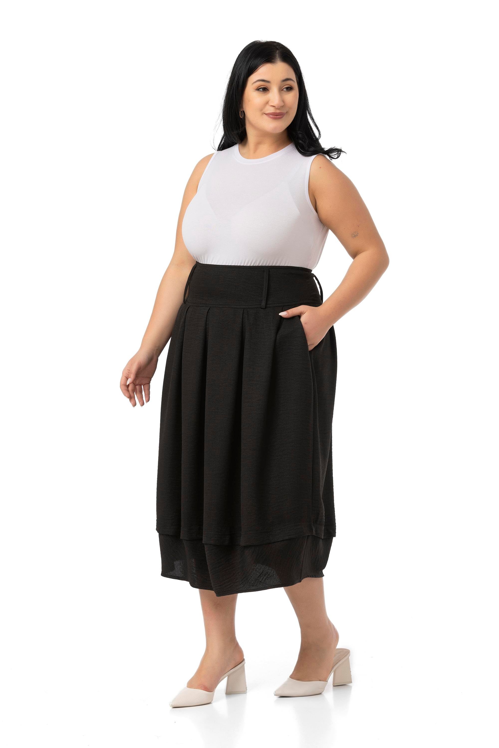 EtekDisentis Modest Büyük Beden Pileli Balon Kesim Midi Siyah EtekDISENTIS MODESTBüyük Beden Pileli Balon Kesim Midi Siyah Etek