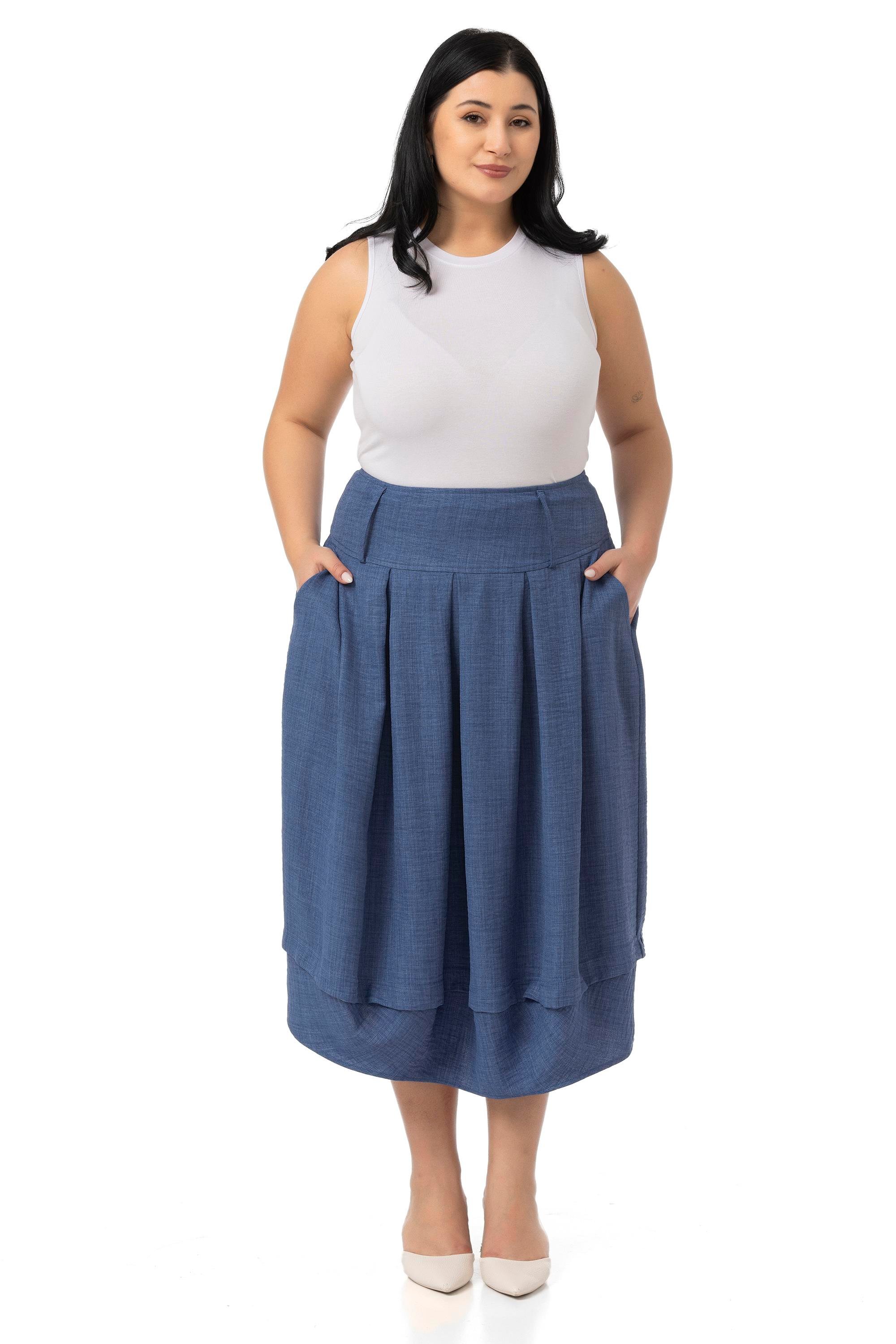 EtekDisentis Modest Büyük Beden Pileli Balon Kesim Midi İndigo EtekDISENTIS MODESTBüyük Beden Pileli Balon Kesim Midi İndigo Etek