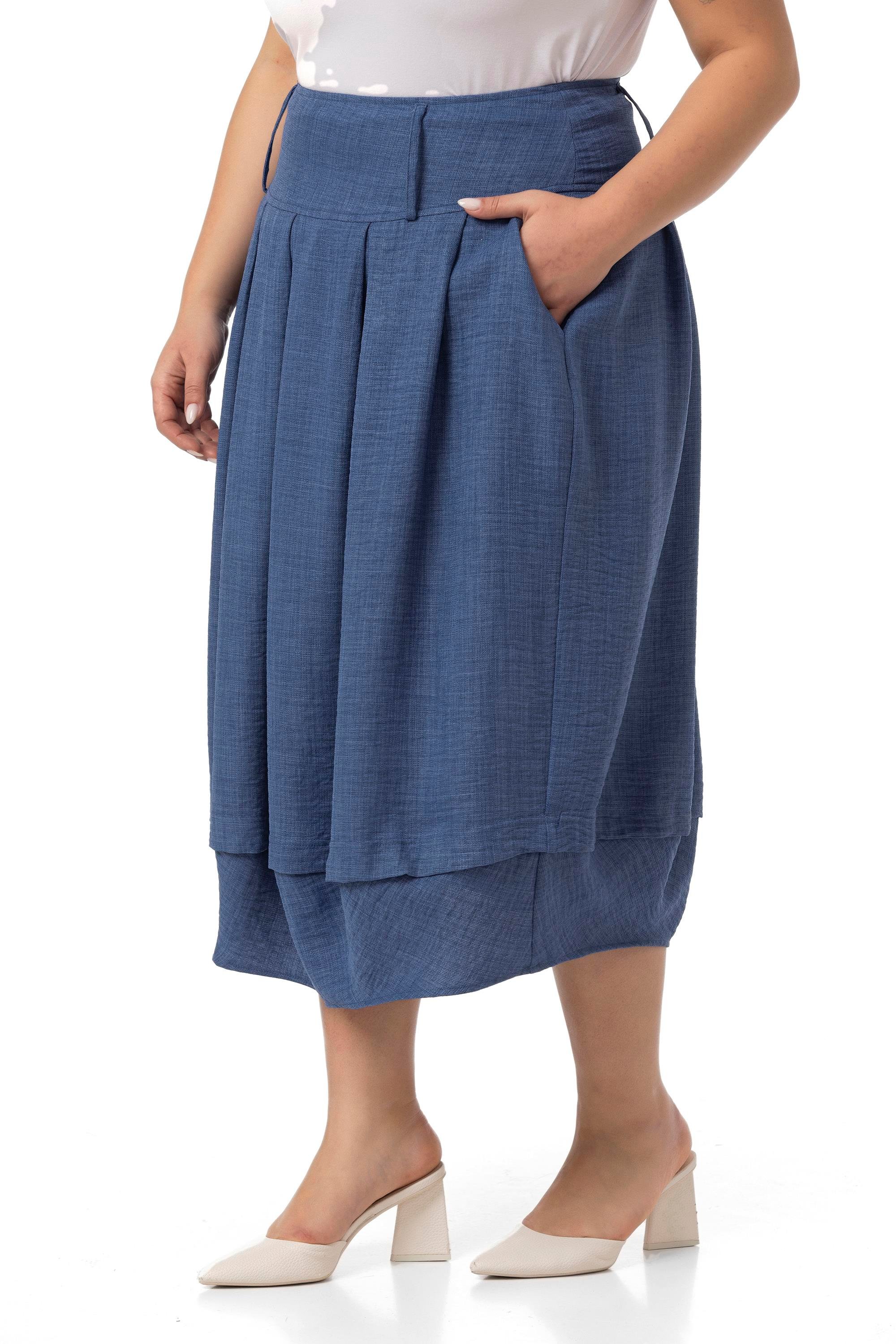 EtekDisentis Modest Büyük Beden Pileli Balon Kesim Midi İndigo EtekDISENTIS MODESTBüyük Beden Pileli Balon Kesim Midi İndigo Etek